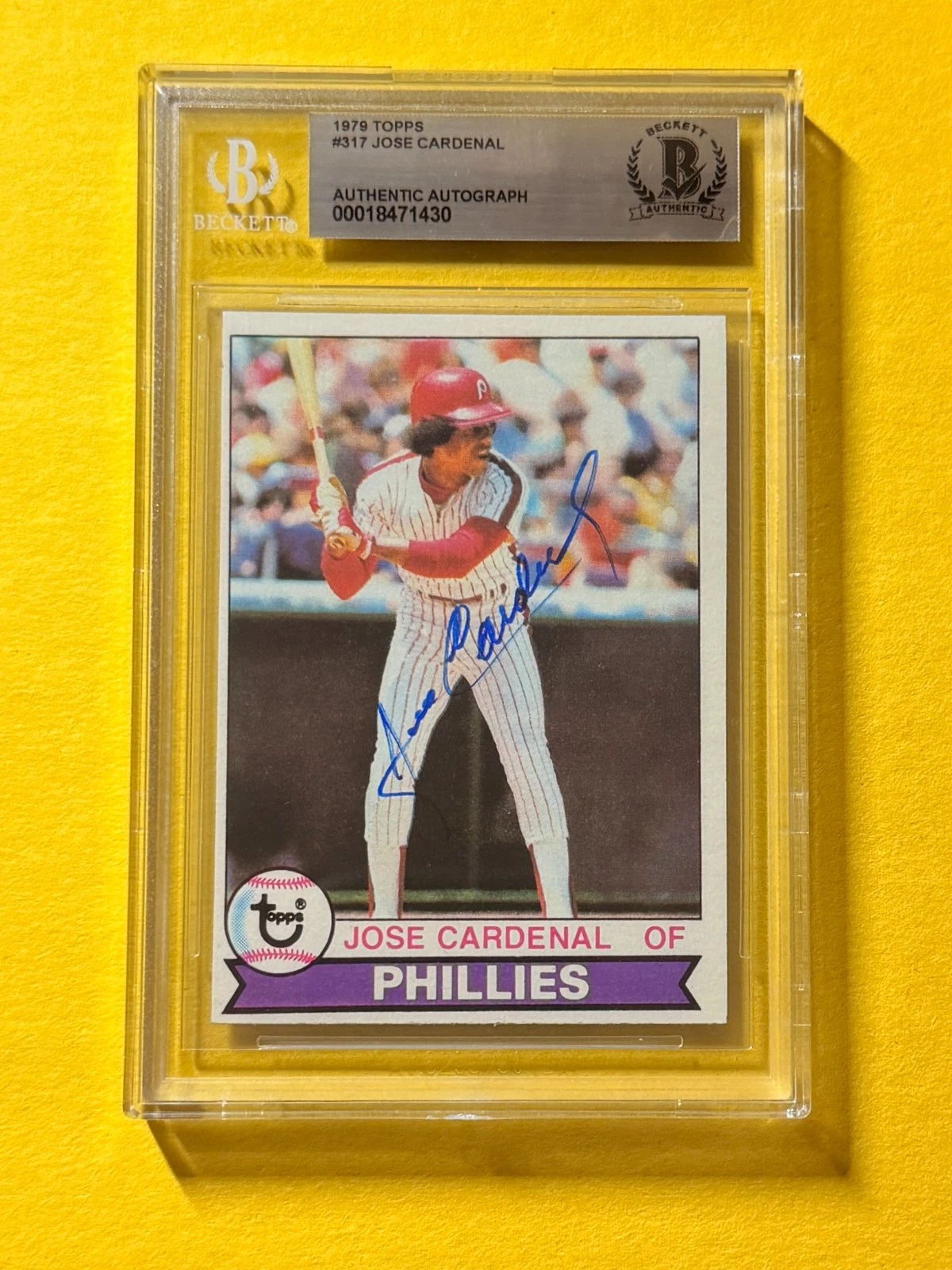 1979 TOPPS JOSE CARDENAL #317 SIGNED AUTO CARD BECKETT AUTHENTIC PHILLIES