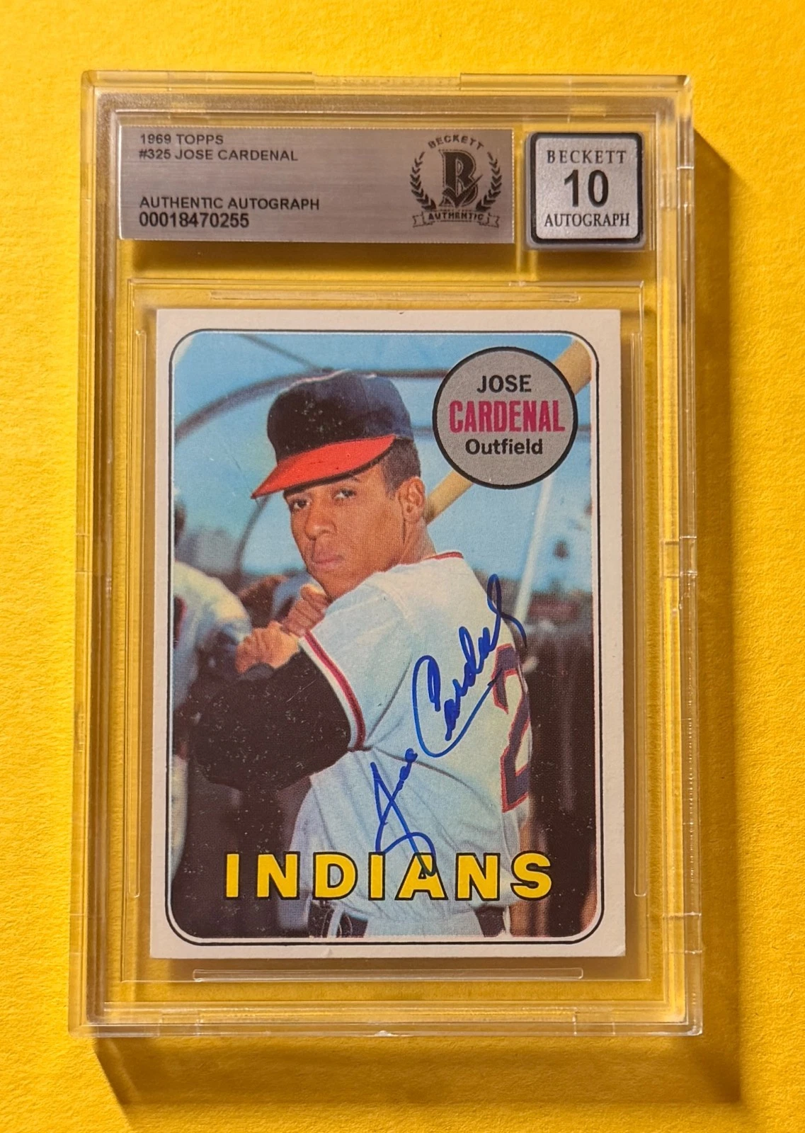 1969 TOPPS JOSE CARDENAL #325 SIGNED AUTO CARD BECKETT 10 AUTHENTIC CLEVELAND