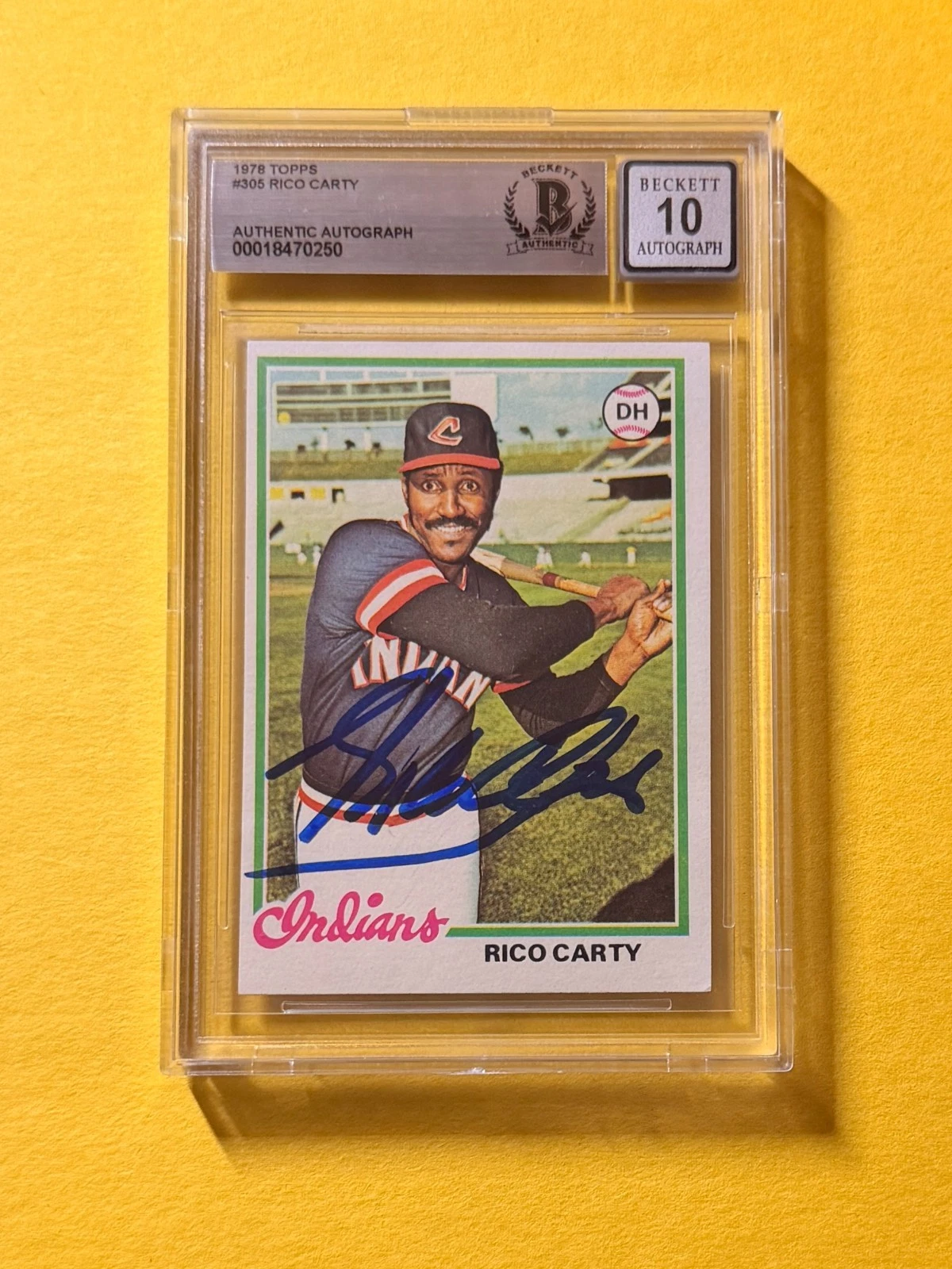 1978 TOPPS RICO CARTY #305 SIGNED AUTO CARD BECKETT 10 AUTHENTIC CLEVELAND