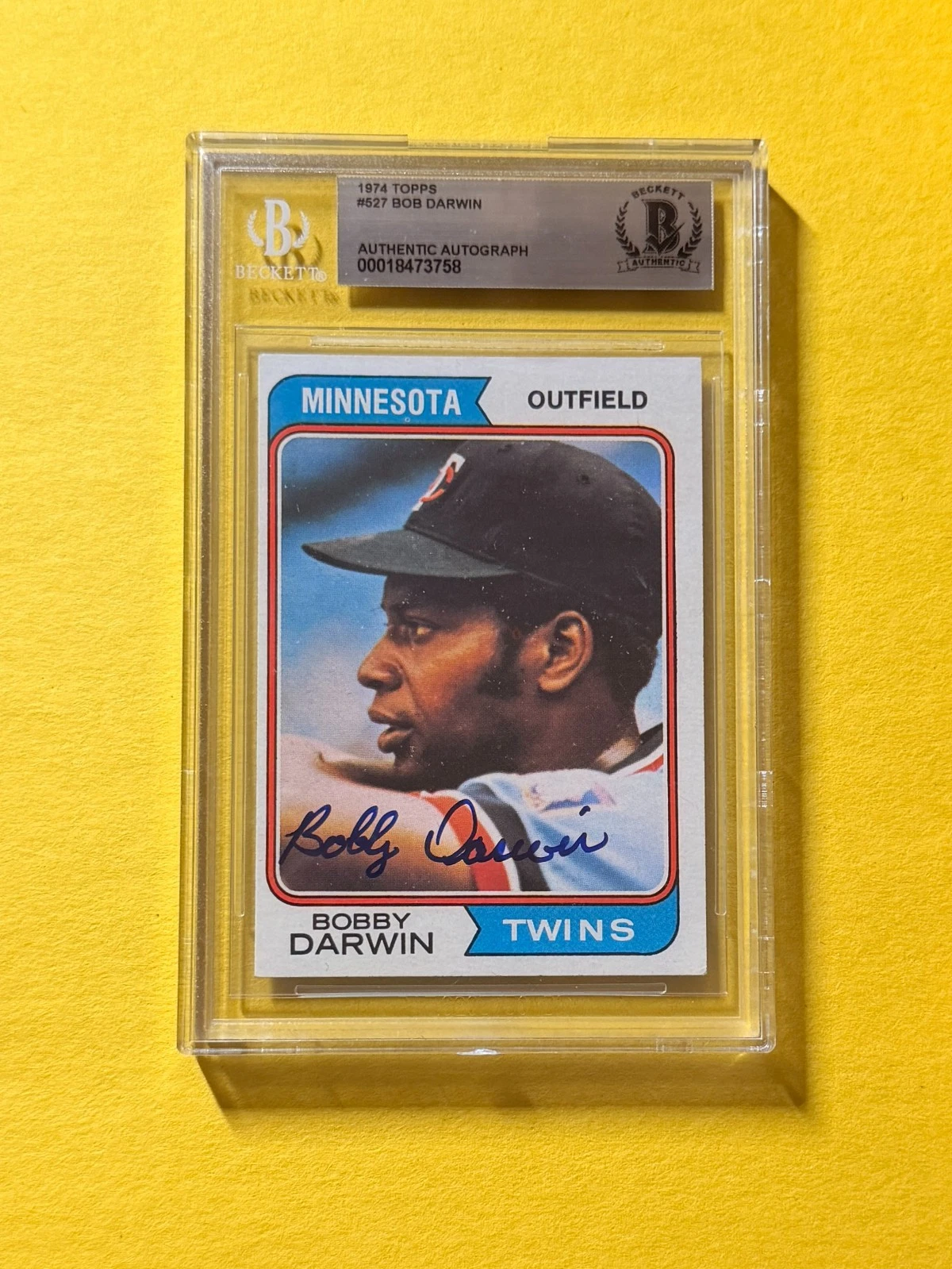 1974 TOPPS BOBBY DARWIN #527 SIGNED AUTO CARD BECKETT AUTHENTIC TWINS