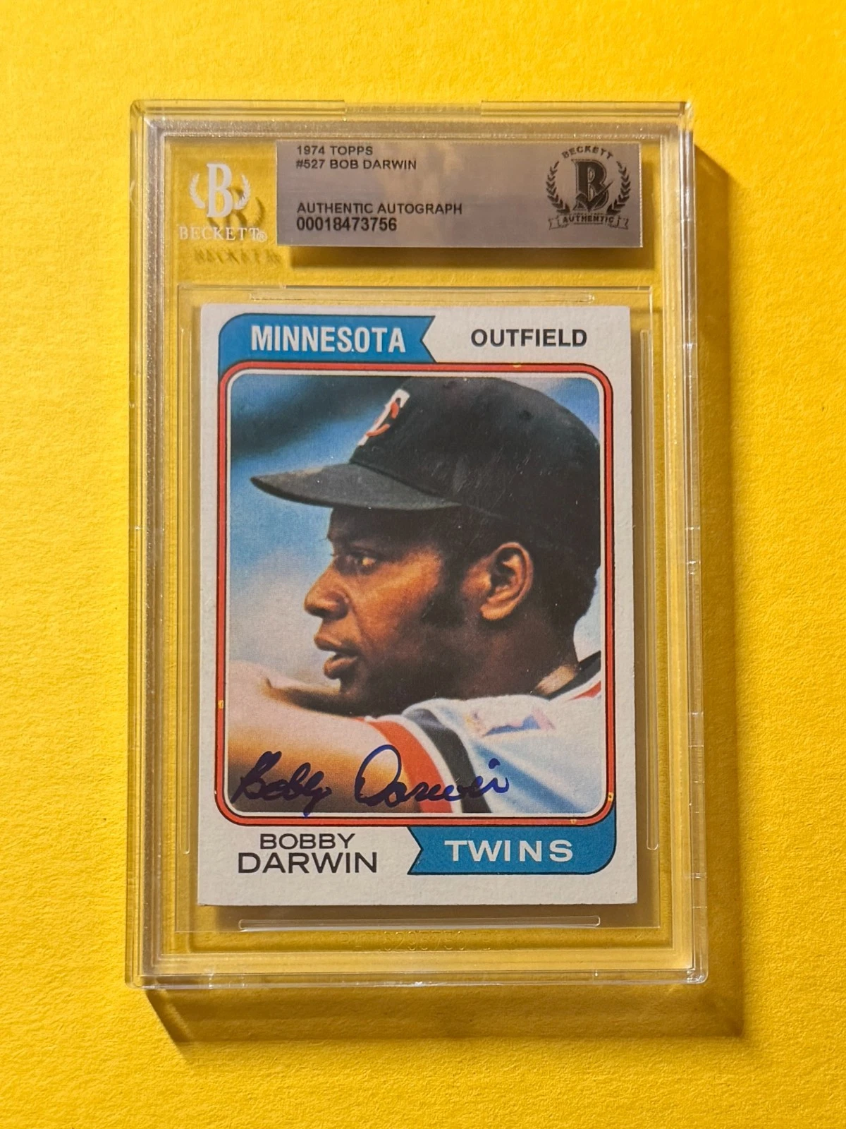 1974 TOPPS BOBBY DARWIN #527 SIGNED AUTO CARD BECKETT AUTHENTIC TWINS
