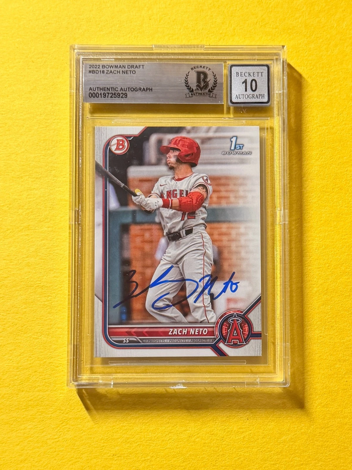2022 BOWMAN DRAFT ZACH NETO #BD18 SIGNED AUTO CARD BECKETT 10 AUTHENTIC ANGELS