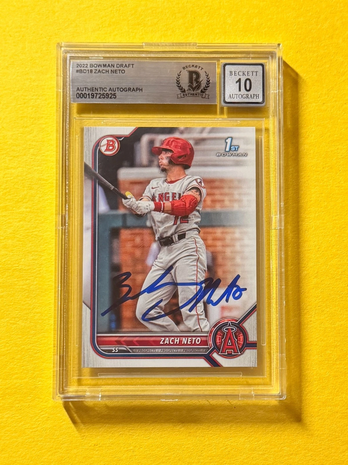 2022 BOWMAN DRAFT ZACH NETO #BD18 SIGNED AUTO CARD BECKETT 10 AUTHENTIC ANGELS
