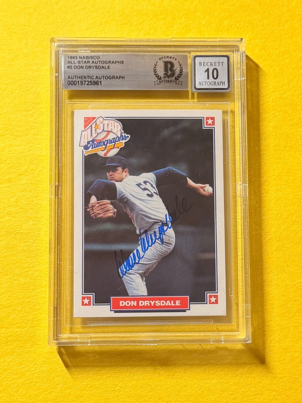 1993 NABISCO DON DRYSDALE ALL STAR #2 SIGNED AUTO CARD BECKETT 10 AUTHENTIC