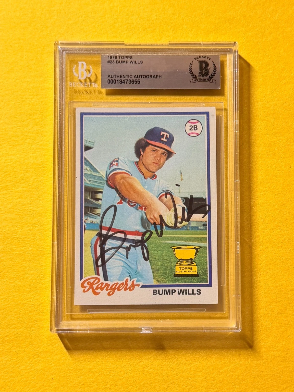 1978 TOPPS BUMP WILLS #23 SIGNED AUTO CARD BECKETT AUTHENTIC RANGERS