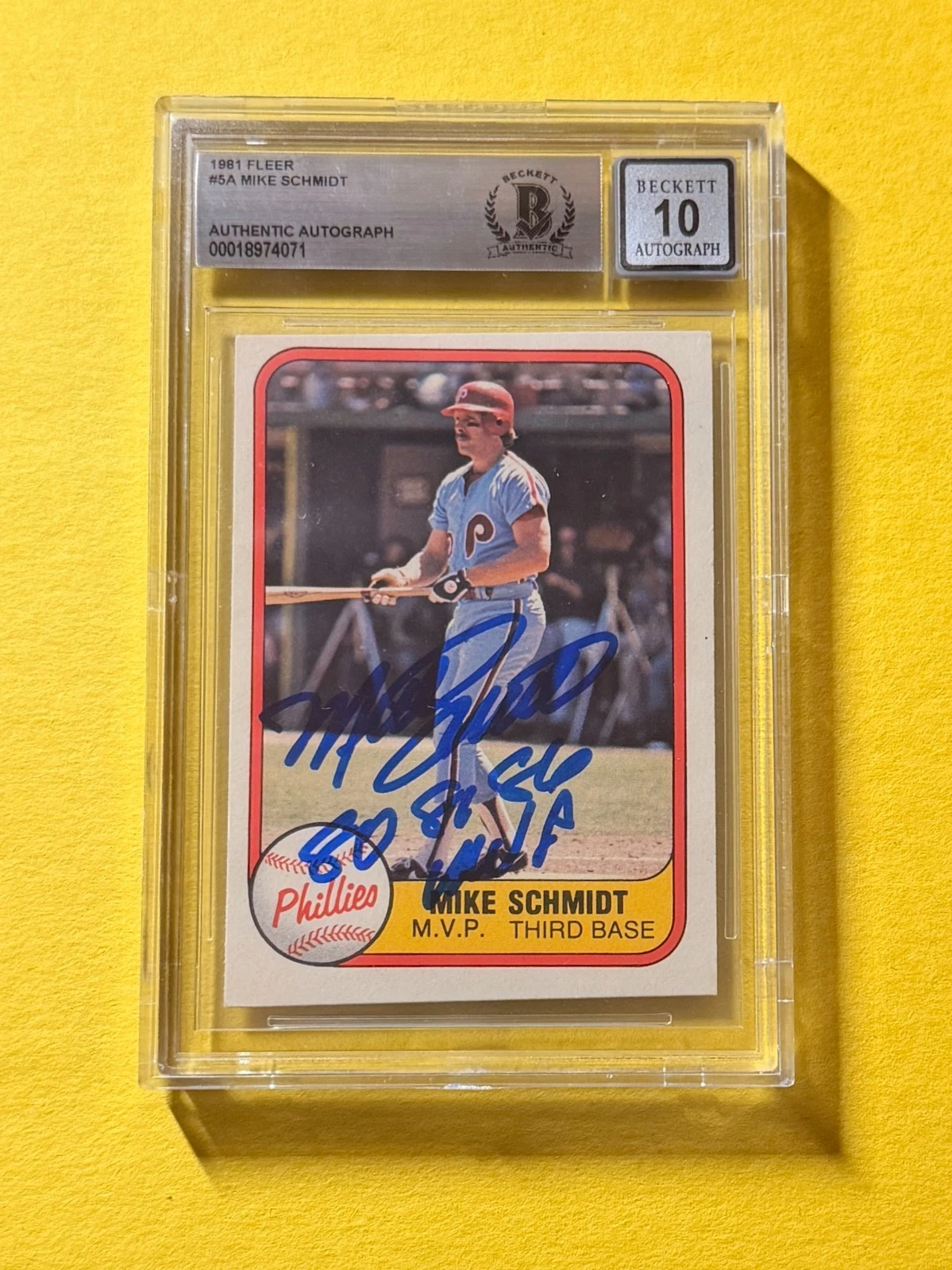 1981 FLEER MIKE SCHMIDT #5A SIGNED AUTO CARD BECKETT 10 AUTHENTIC 
