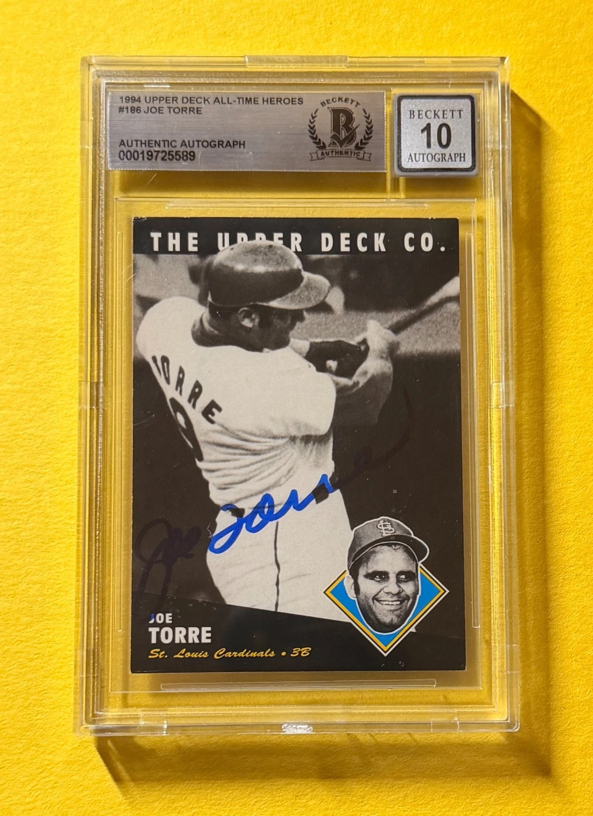 1994 UPPER DECK ALL TIME JOE TORRE #186 SIGNED AUTO CARD BECKETT 10 AUTH