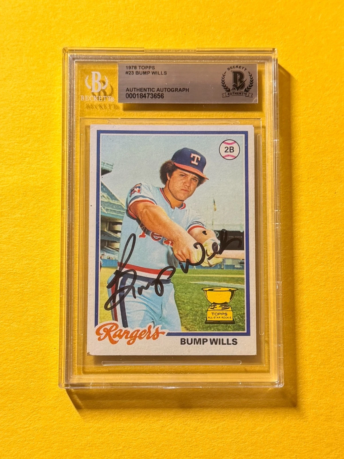 1978 TOPPS BUMP WILLS #23 SIGNED AUTO CARD BECKETT AUTHENTIC RANGERS