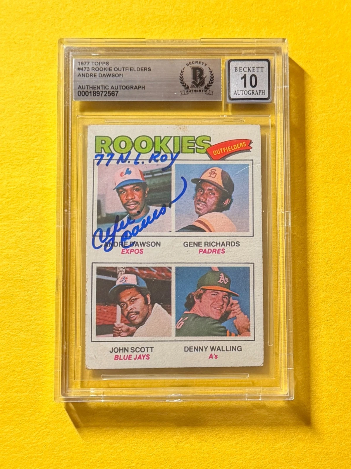 1977 TOPPS ANDRE DAWSON ROOKIE #473 SIGNED AUTO CARD BECKETT 10 AUTH 