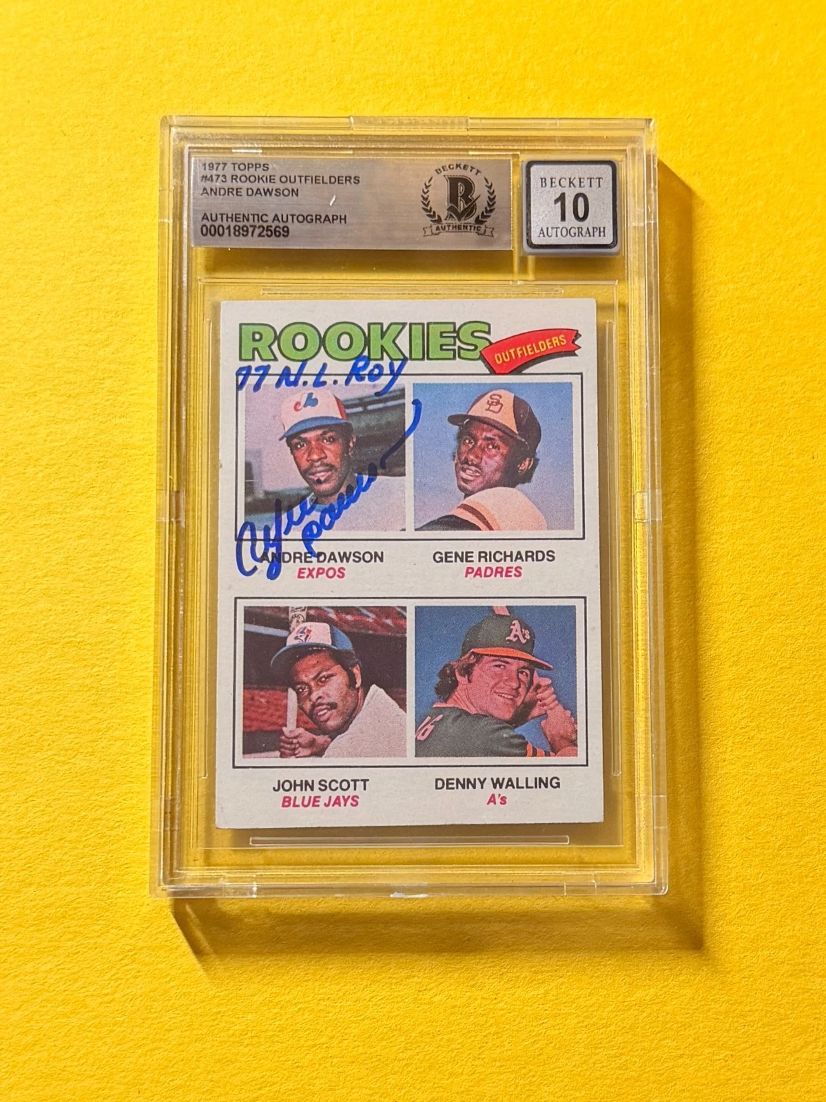 1977 TOPPS ANDRE DAWSON ROOKIE #473 SIGNED AUTO CARD BECKETT 10 AUTH 