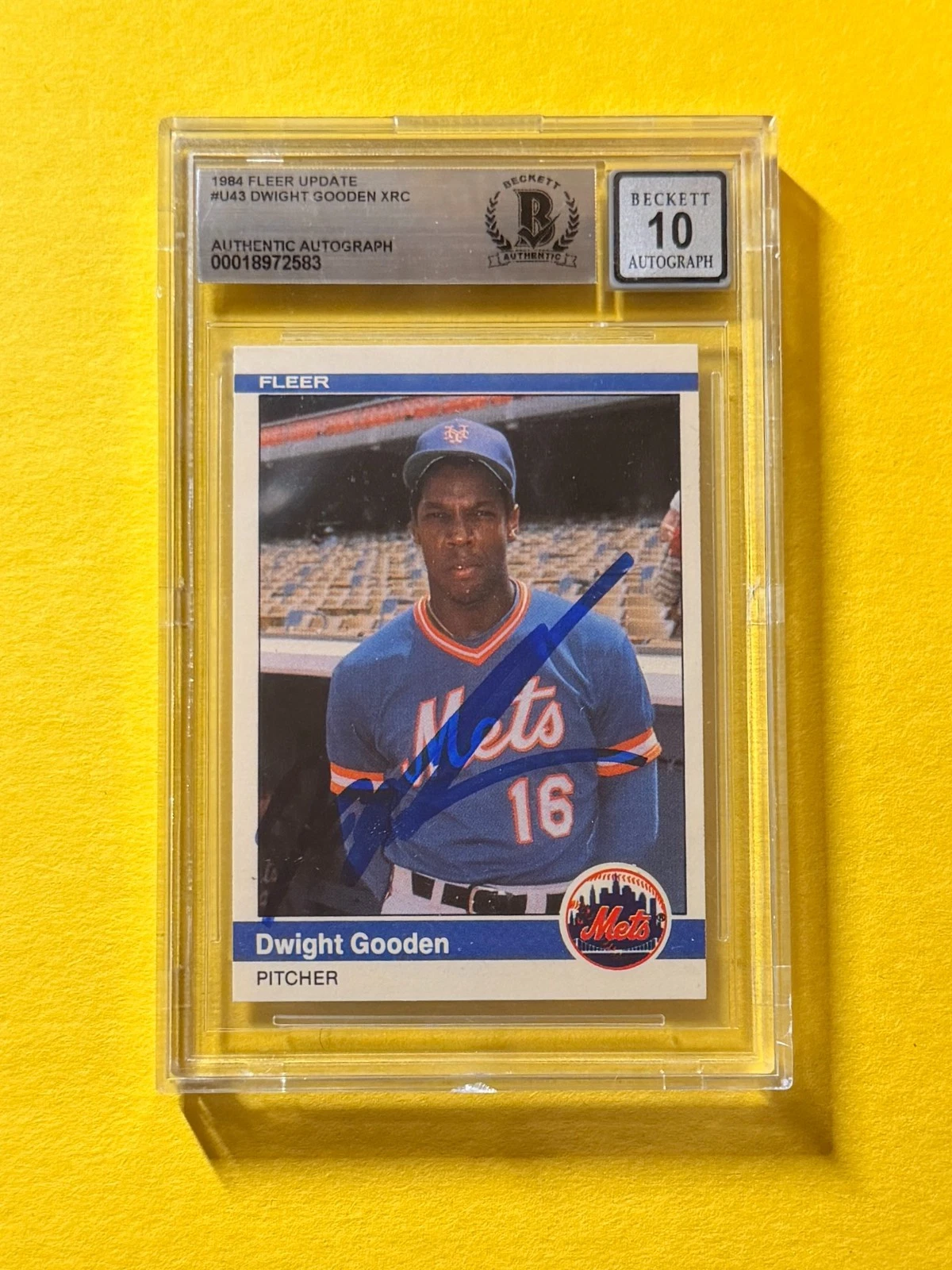 1984 FLEER DWIGHT GOODEN XRC #U43 SIGNED AUTO CARD BECKETT 10 AUTHENTIC METS