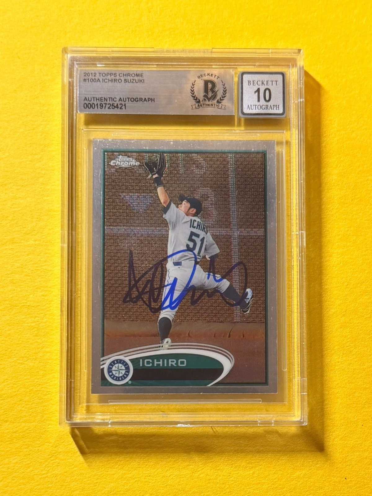 2012 TOPPS CHROME ICHIRO #100A SIGNED AUTO CARD BECKETT 10 AUTHENTIC