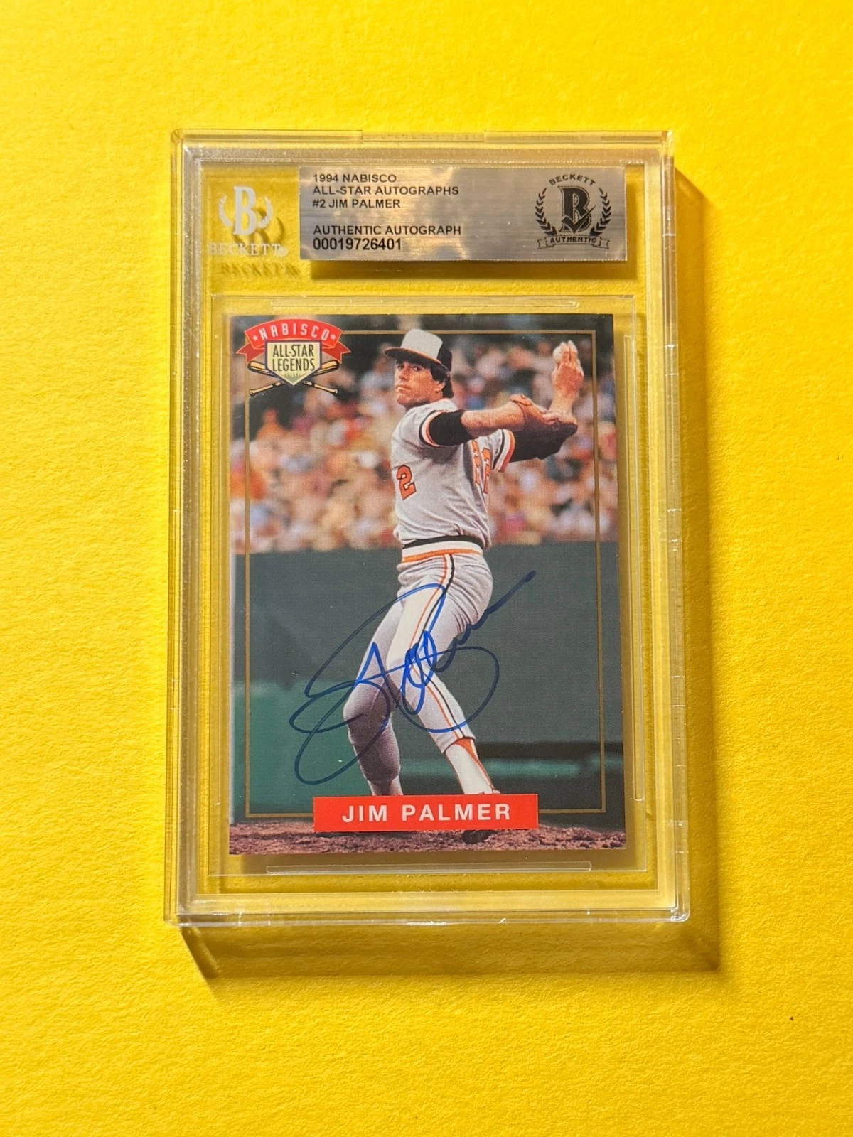 1994 NABISCO ALL-STAR AUTOS JIM PALMER #2 SIGNED AUTO CARD BECKETT AUTHENTIC