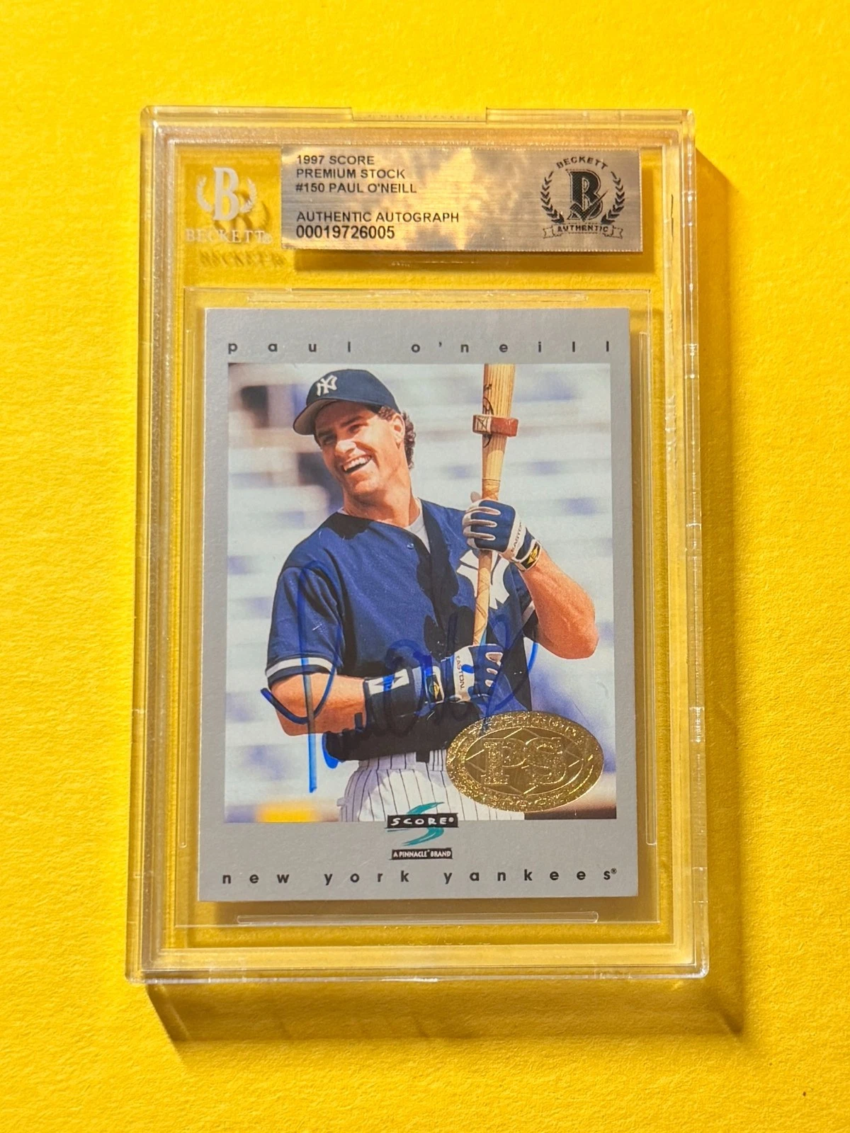 1997 SCORE PAUL O'NEILL PREMIUM #150 SIGNED AUTO CARD BECKETT AUTHENTIC NYY