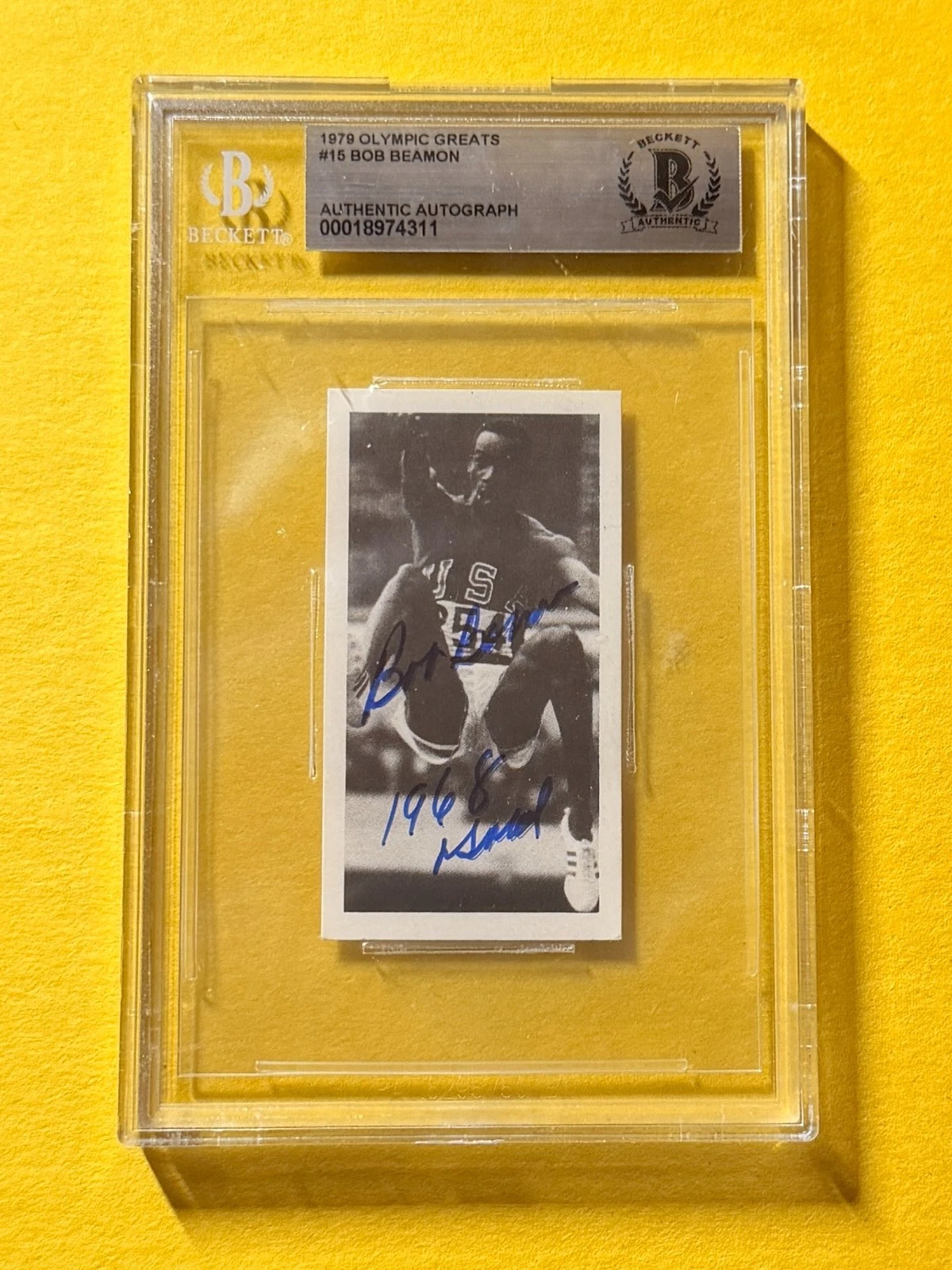 1979 OLYMPIC GREATS BOB BEAMON #15 SIGNED AUTO CARD BECKETT AUTH 