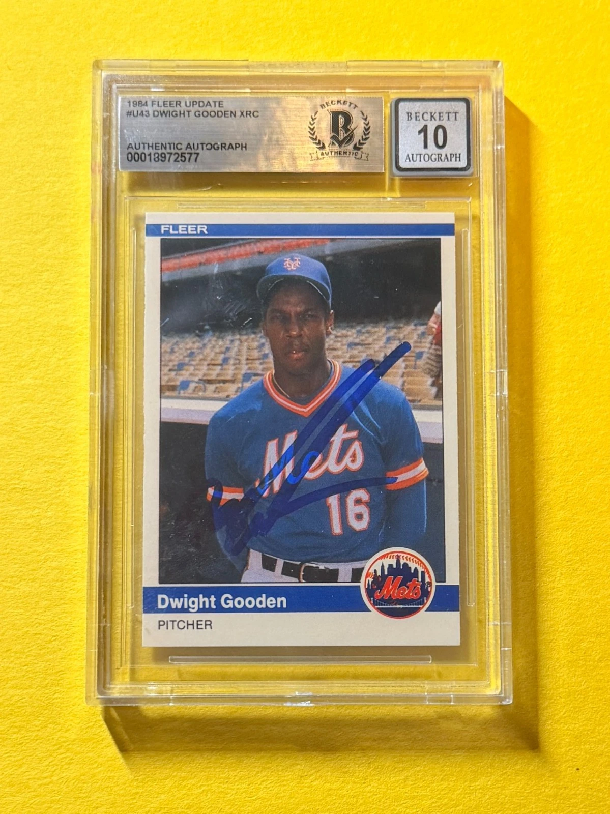 1984 FLEER DWIGHT GOODEN XRC #U43 SIGNED AUTO CARD BECKETT 10 AUTHENTIC METS