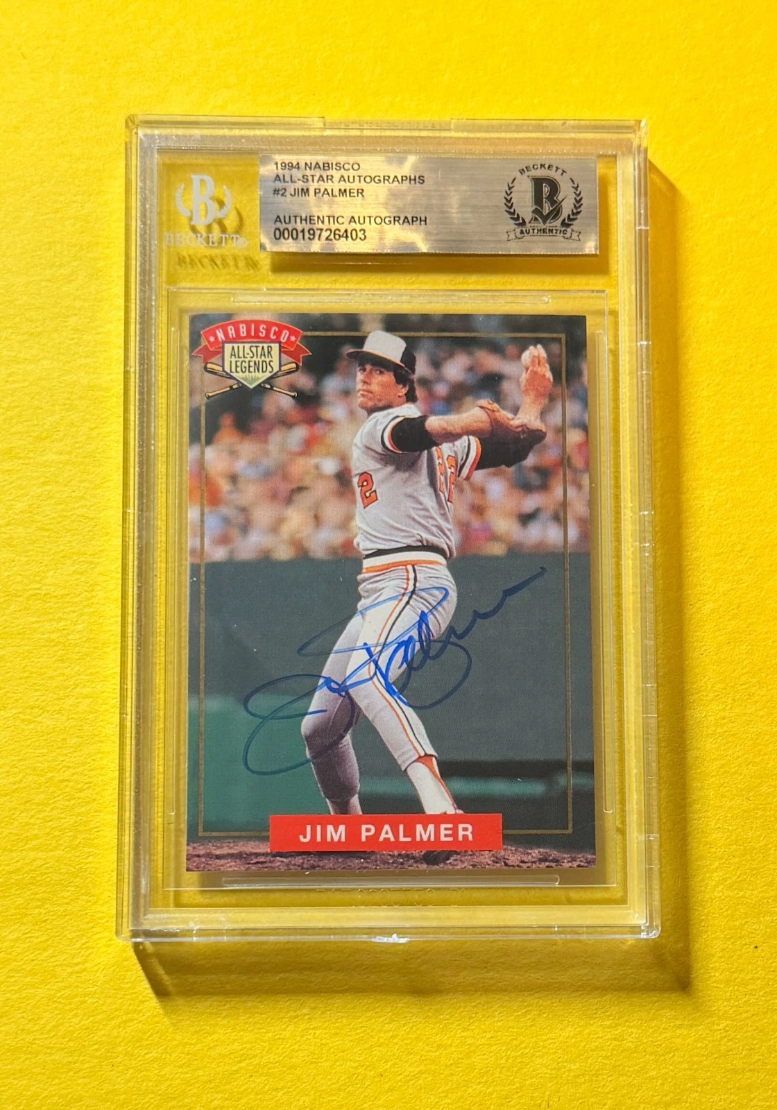 1994 NABISCO ALL-STAR AUTOS JIM PALMER #2 SIGNED AUTO CARD BECKETT AUTHENTIC