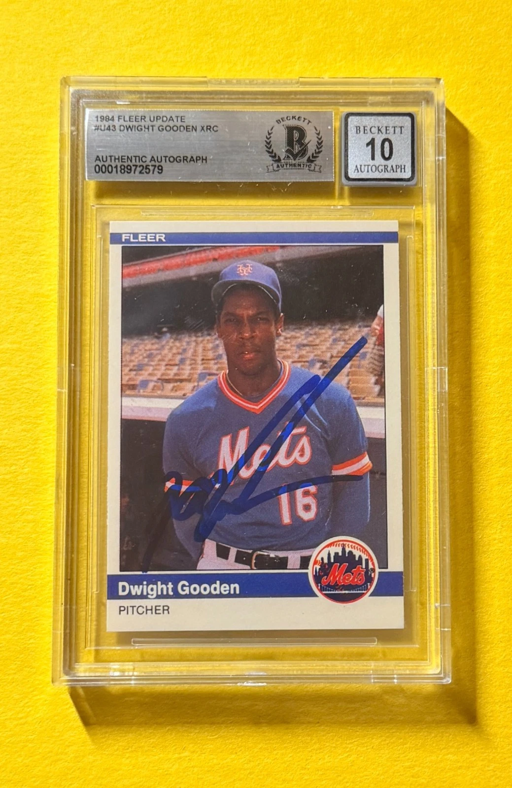 1984 FLEER DWIGHT GOODEN XRC #U43 SIGNED AUTO CARD BECKETT 10 AUTHENTIC METS