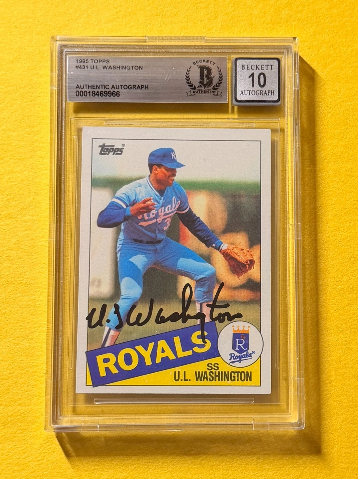 1985 TOPPS U.L. WASHINGTON #431 SIGNED AUTO CARD BECKETT 10 AUTH ROYALS