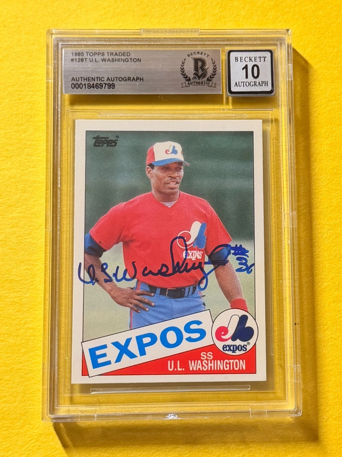 1985 TOPPS TRADED U.L. WASHINGTON #128T SIGNED AUTO CARD BECKETT 10 AUTH EXPOS