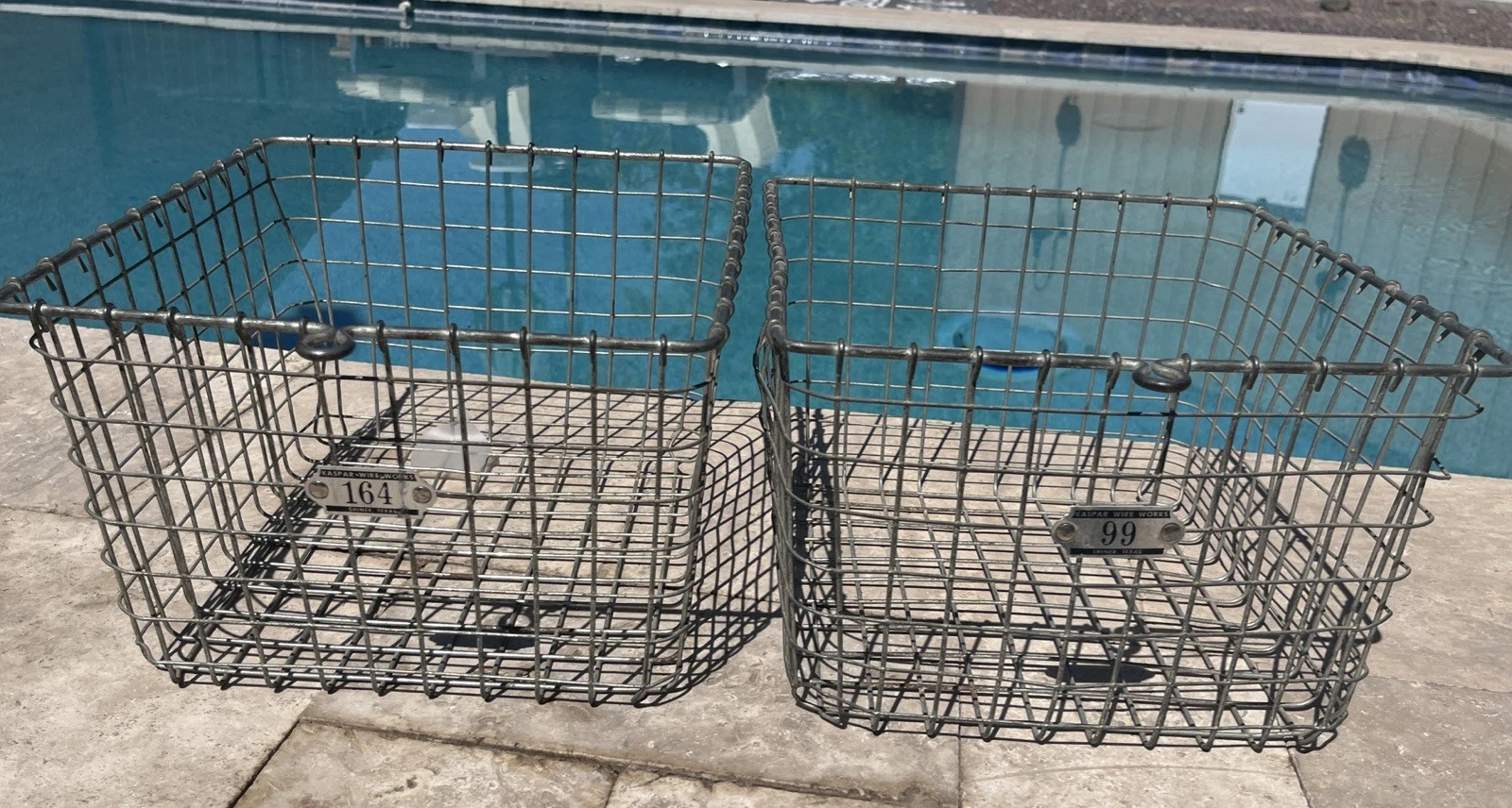 2 Vintage Kaspar Wire Works Shiner Texas Gym Locker Pool Baskets