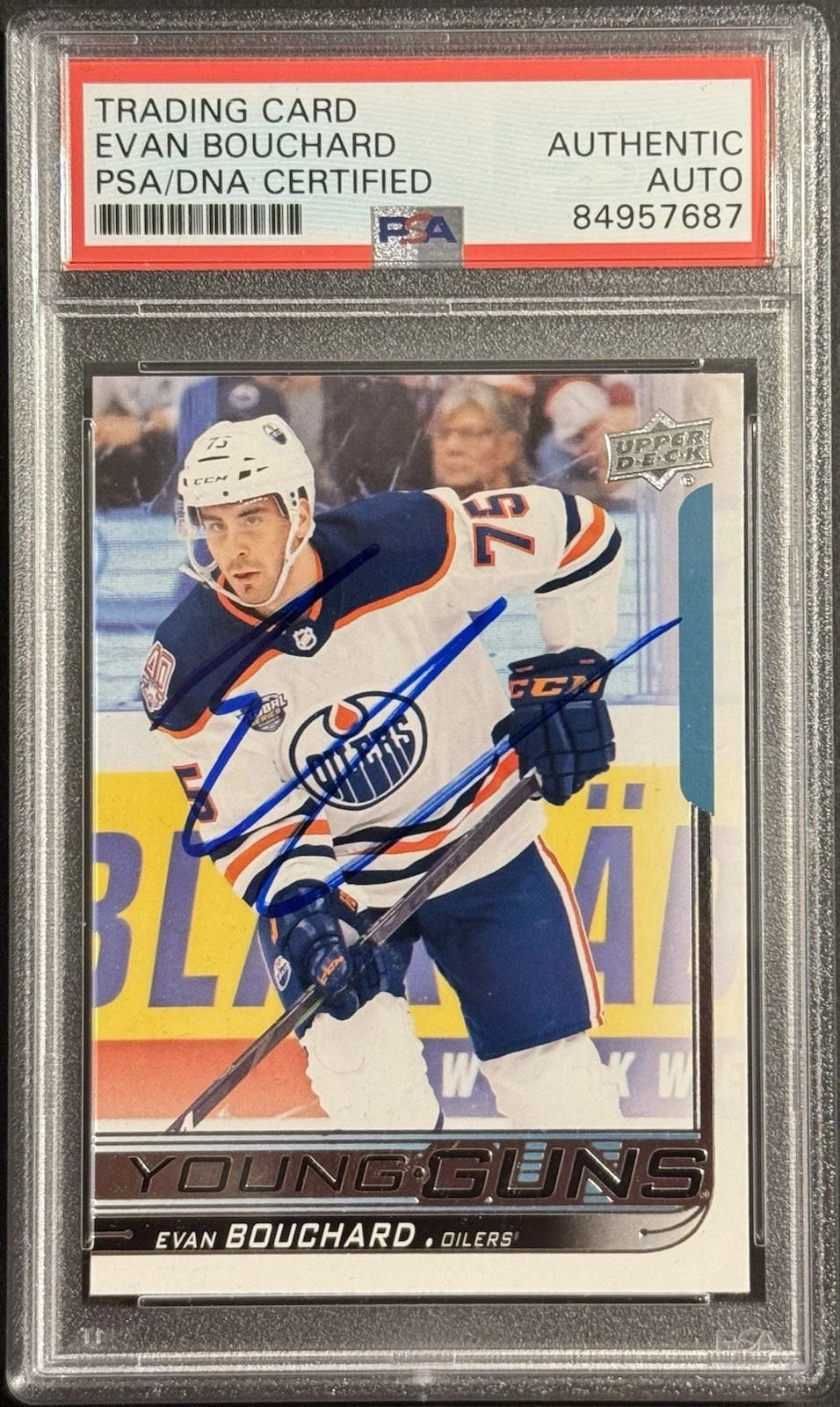 Evan Bouchard Signed 2018-19 Upper Deck Young Guns Rookie Card Oilers PSA/DNA