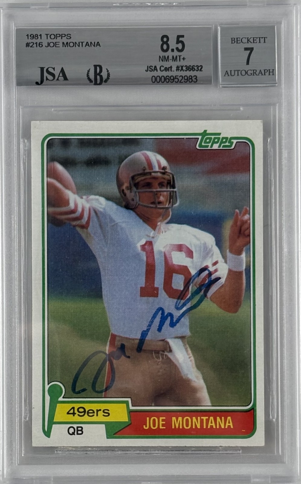 Joe Montana Vintage Signed 1981 Topps #216 Rookie Card RC Beckett BGS 8.5 Auto