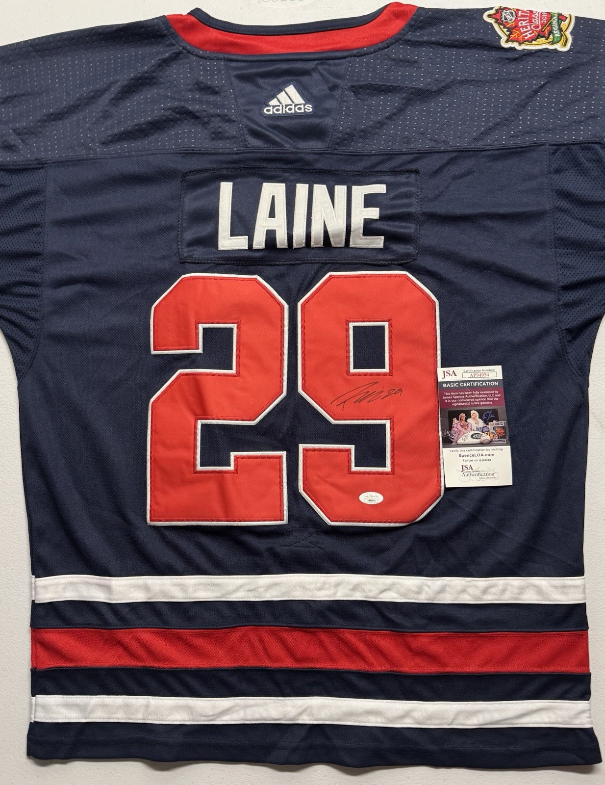 Patrik Laine Signed Autographed Winnipeg Jets Jersey JSA Heritage Classic