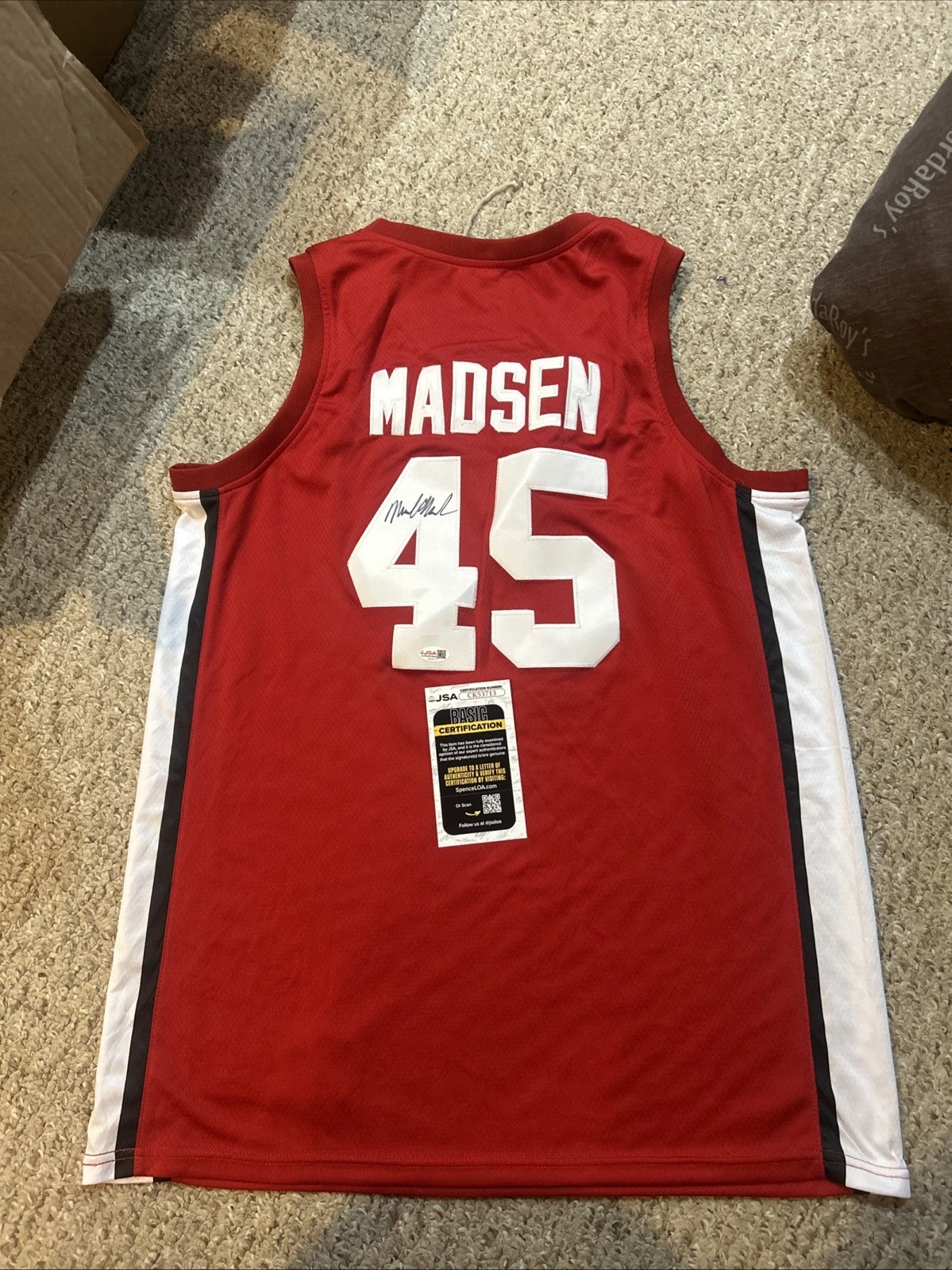 STANFORD CARDINAL- MARK MADSEN SIGNED AUTOGRAPH JERSEY JSA COA BASKETBALL