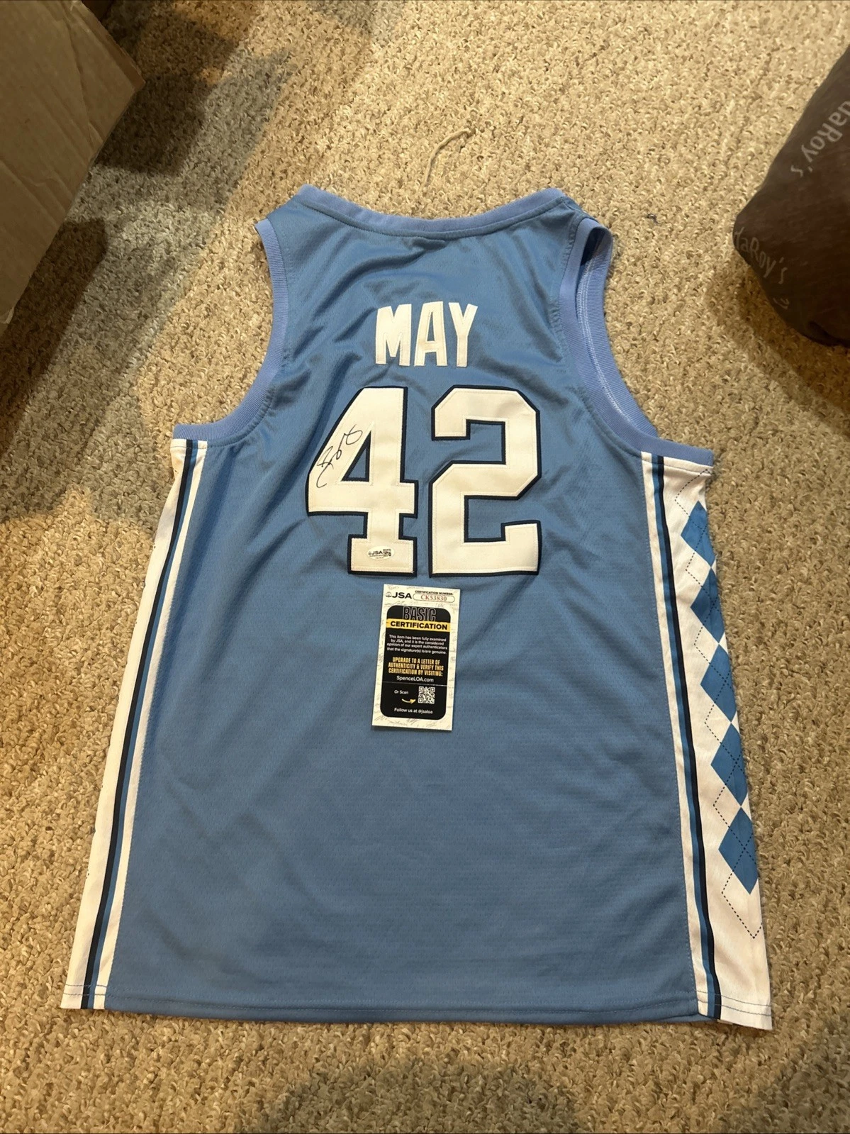 NORTH CAROLINA TAR HEELS- SEAN MAY SIGNED AUTOGRAPH JERSEY JSA COA BASKETBALL