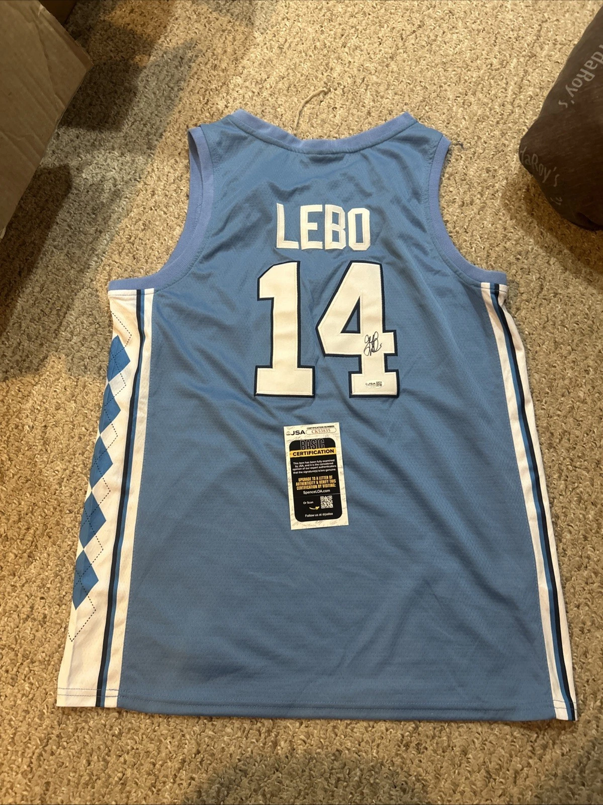 NORTH CAROLINA TAR HEELS- JEFF LEBO SIGNED AUTOGRAPH JERSEY JSA COA BASKETBALL