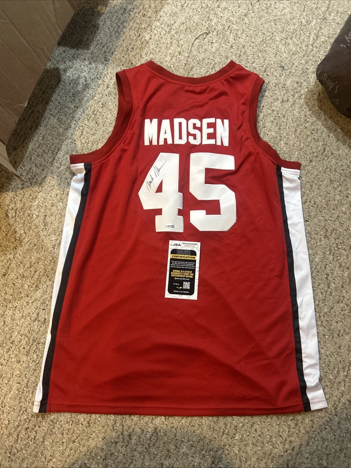 STANFORD CARDINAL- MARK MADSEN SIGNED AUTOGRAPH JERSEY JSA COA BASKETBALL