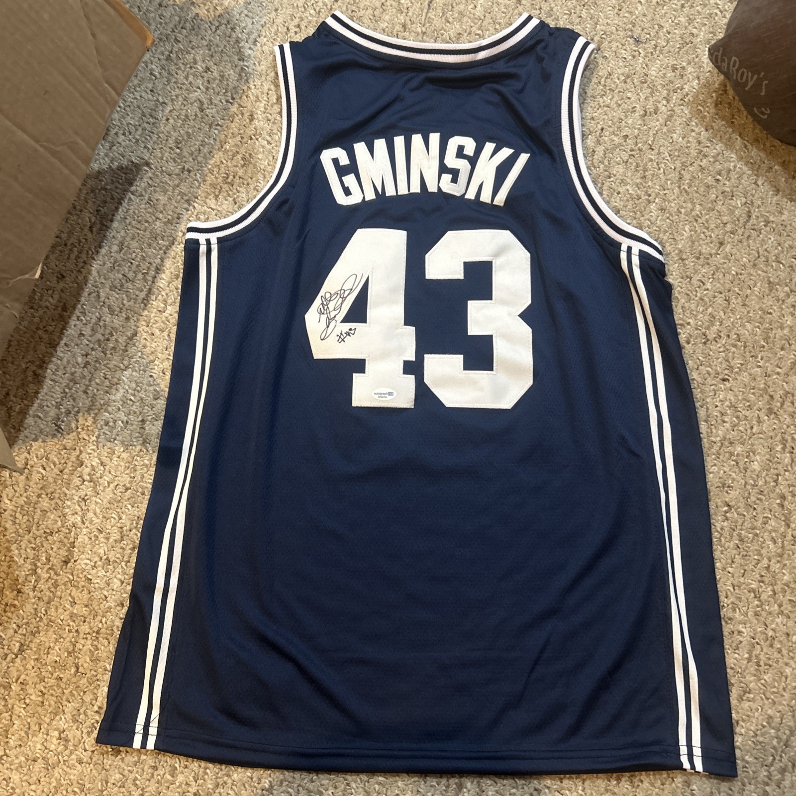 DUKE BLUE DEVILS- MIKE GMINSKI SIGNED AUTOGRAPH JERSEY ACOA BASKETBALL STAR