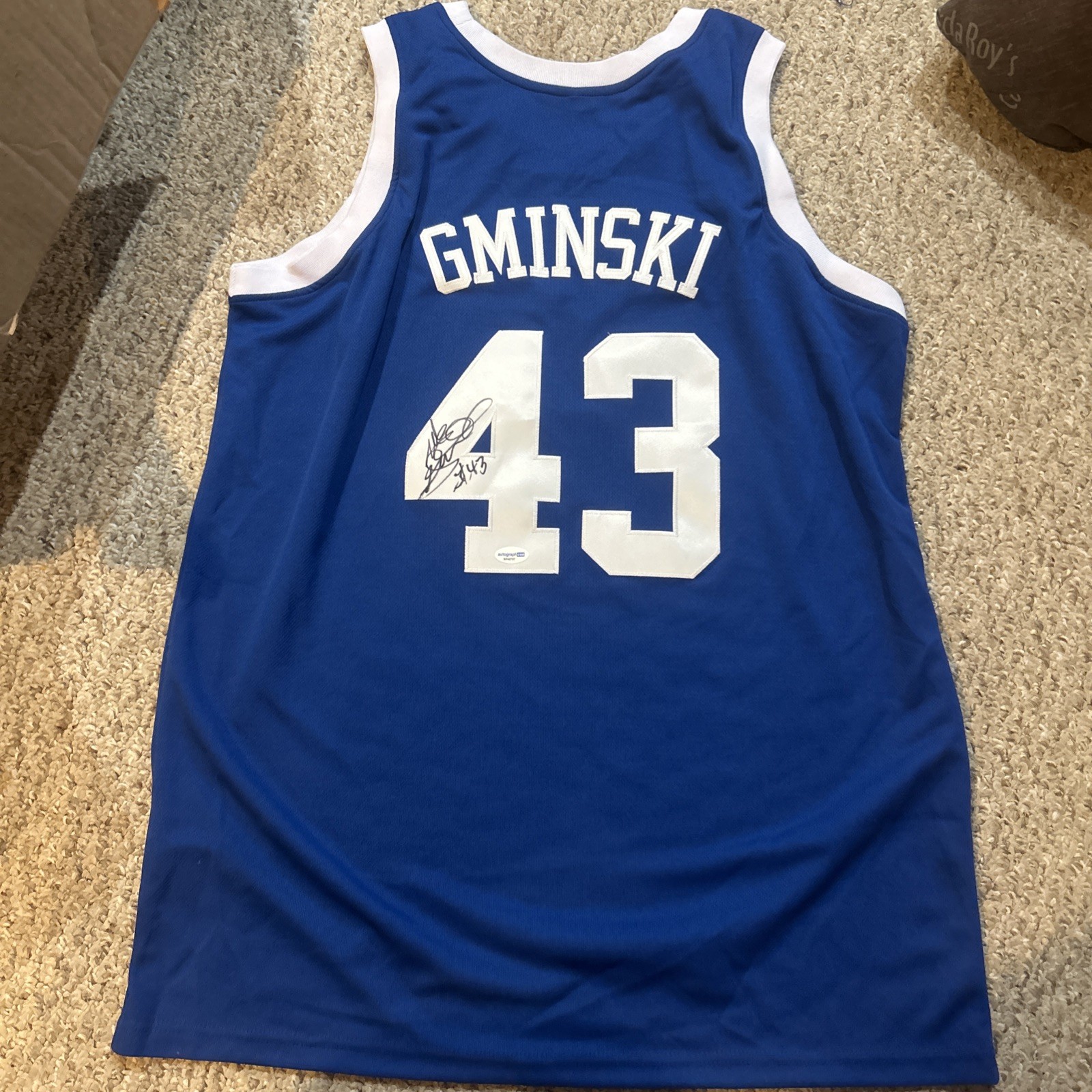 DUKE BLUE DEVILS- MIKE GMINSKI SIGNED AUTOGRAPH JERSEY ACOA BASKETBALL STAR