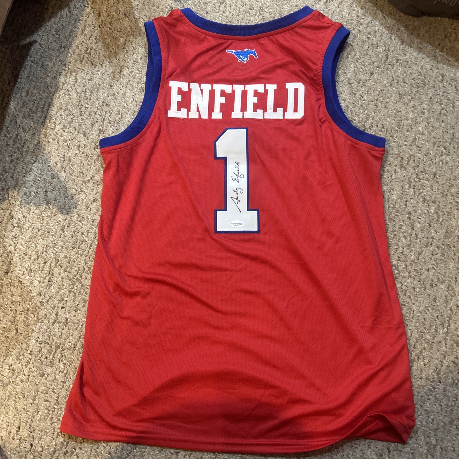 SMU MUSTANGS- ANDY ENFIELD SIGNED AUTOGRAPH JERSEY ACOA BASKETBALL COACH