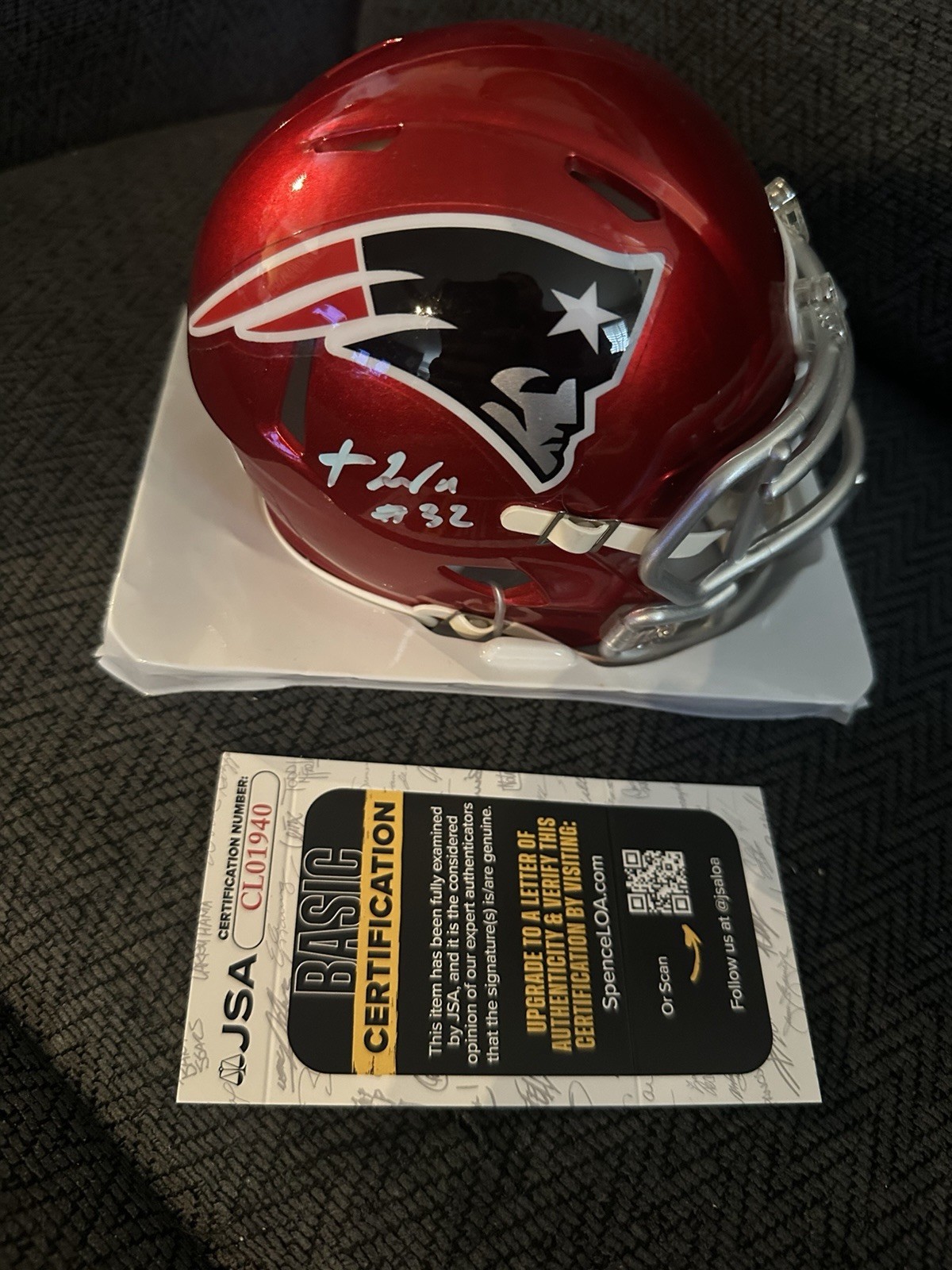 Treveyon Henderson Signed Flash Patriots Mini Helmet JSA Authentication COA
