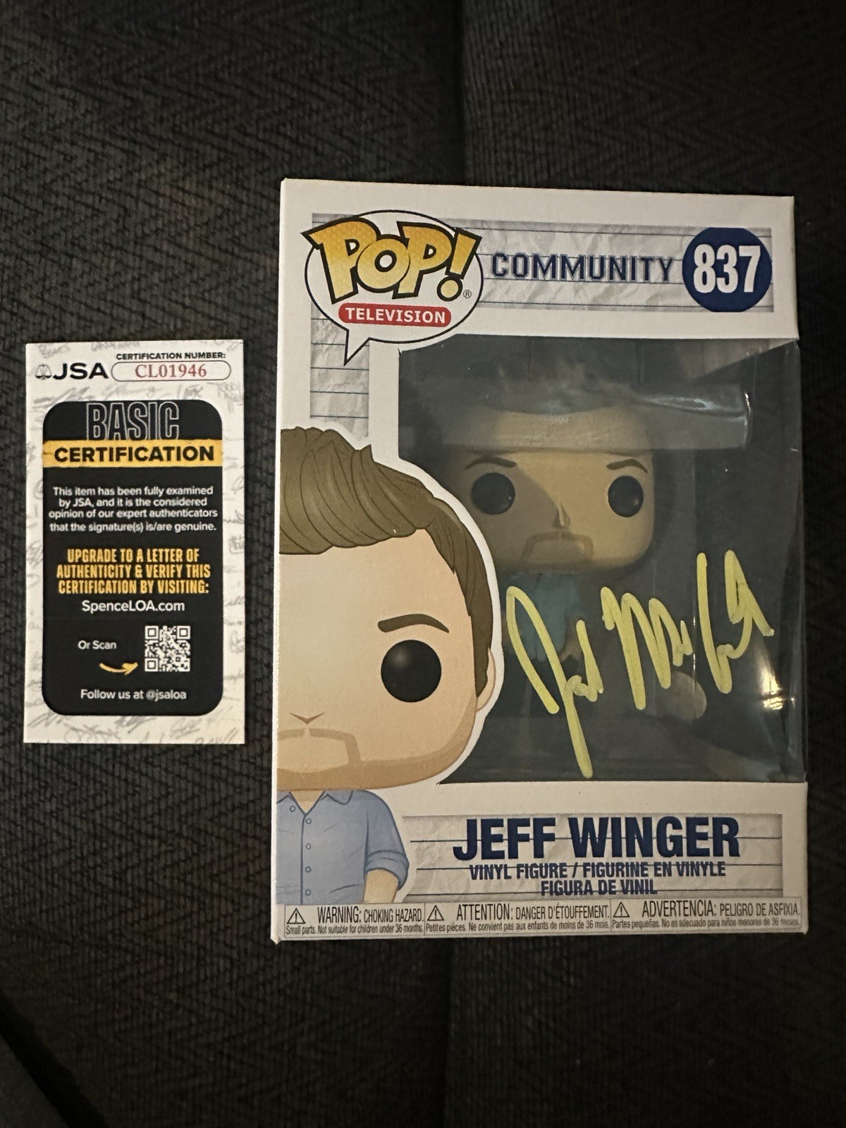 Joel McHale Signed Funko Pop Community 837 JSA Authentication COA Jeff Winger