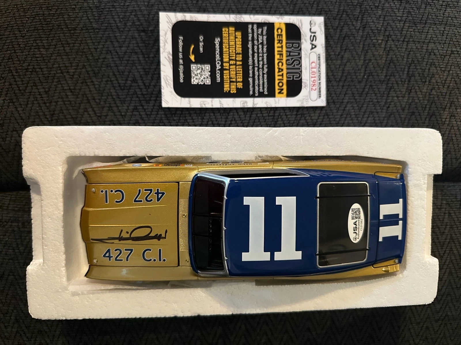 Mario Andretti Signed 1:24 Diecast NASCAR 1968 Mercury JSA Authentication COA
