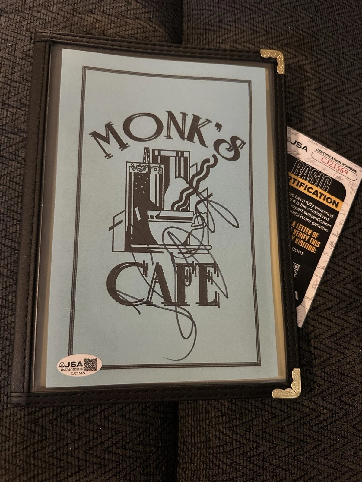 Jerry Seinfeld Signed Prop Monks Cafe Restaurant Replica Menu JSA Authenticated