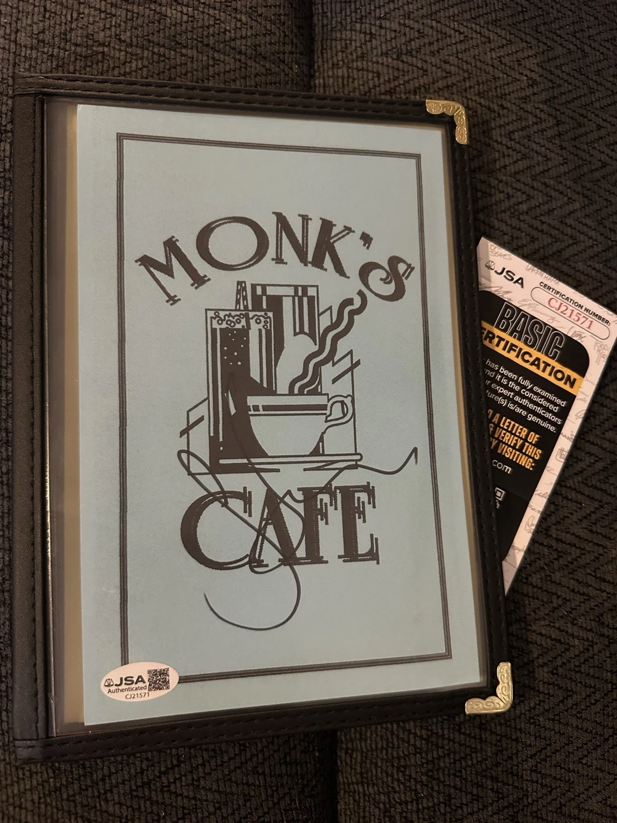 Jerry Seinfeld Signed Prop Monks Cafe Restaurant Replica Menu JSA Authenticated