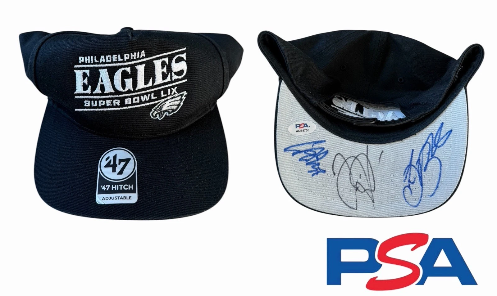 Jalen Hurts/Saquon Barkley/Cooper DeJean Signed Super Bowl LIX Eagles Hat PSA