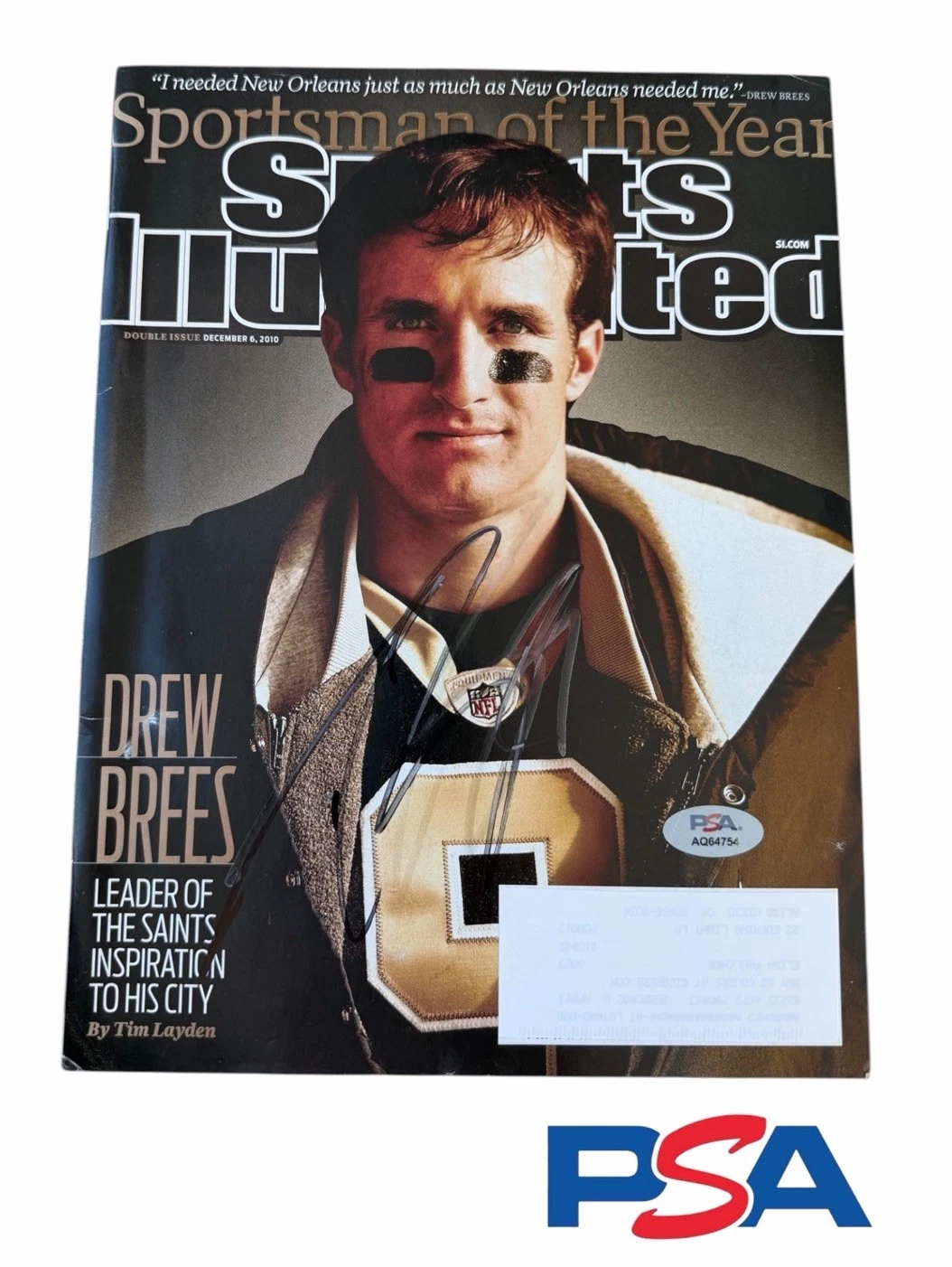 Drew Brees Signed Sportsman Of The Year Sports Illustrated Magazine PSA AUTO