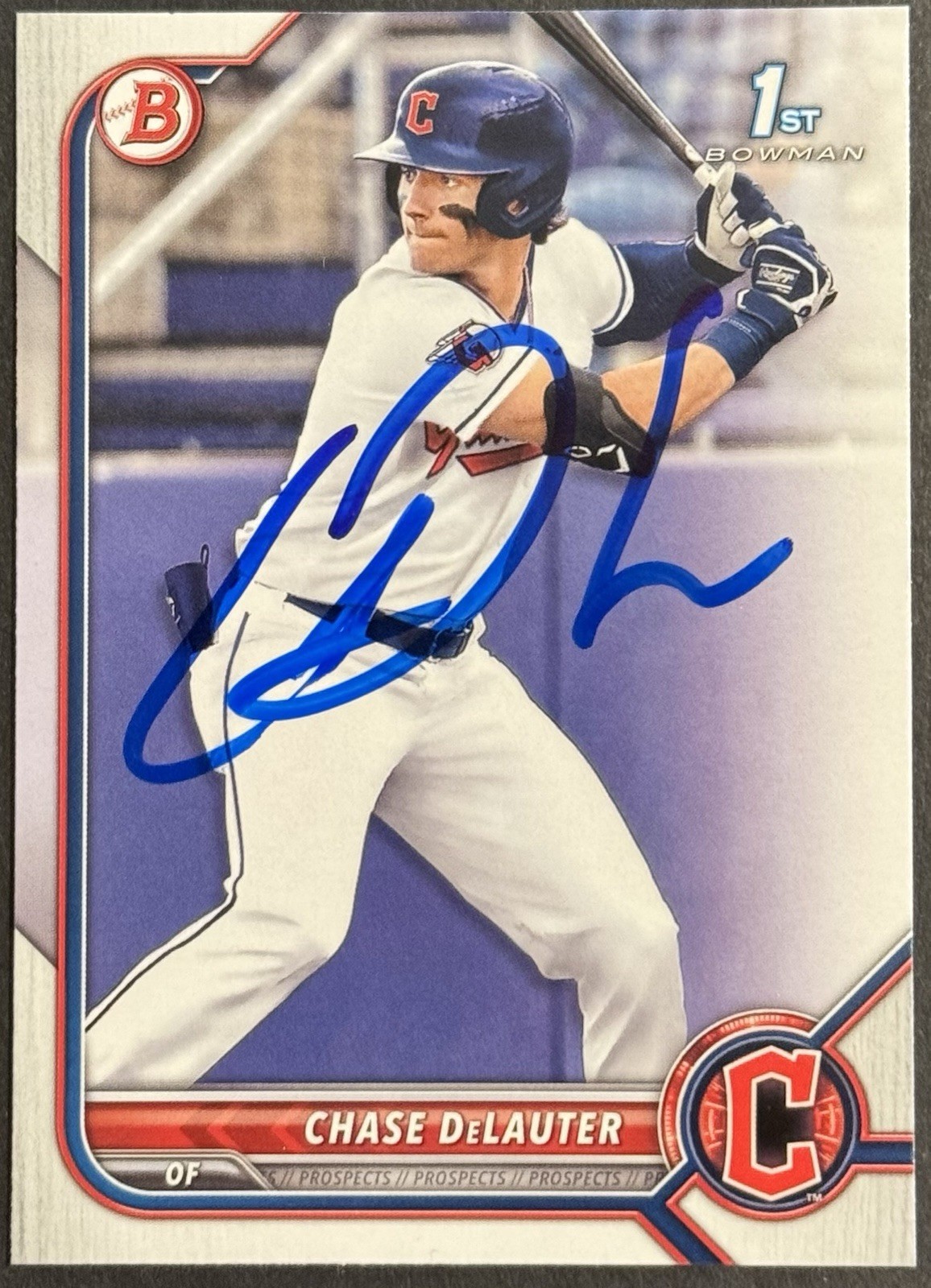 Chase Delauter Signed Autographed 2022 Bowman 1st Rookie Card Cleveland Guardian