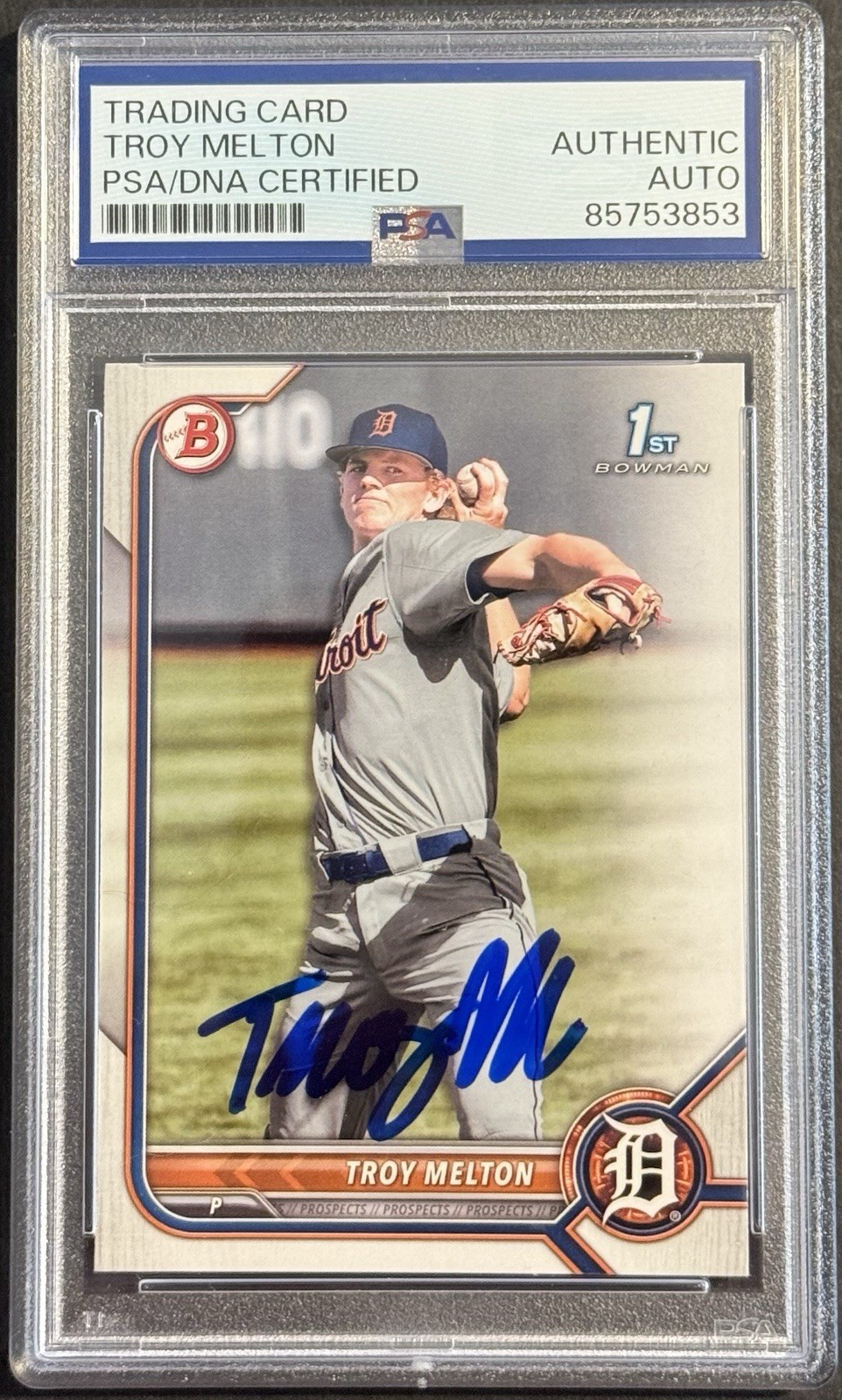 Troy Melton Signed Auto 2022 Bowman 1st Rookie Card PSA/DNA Slabbed Tigers