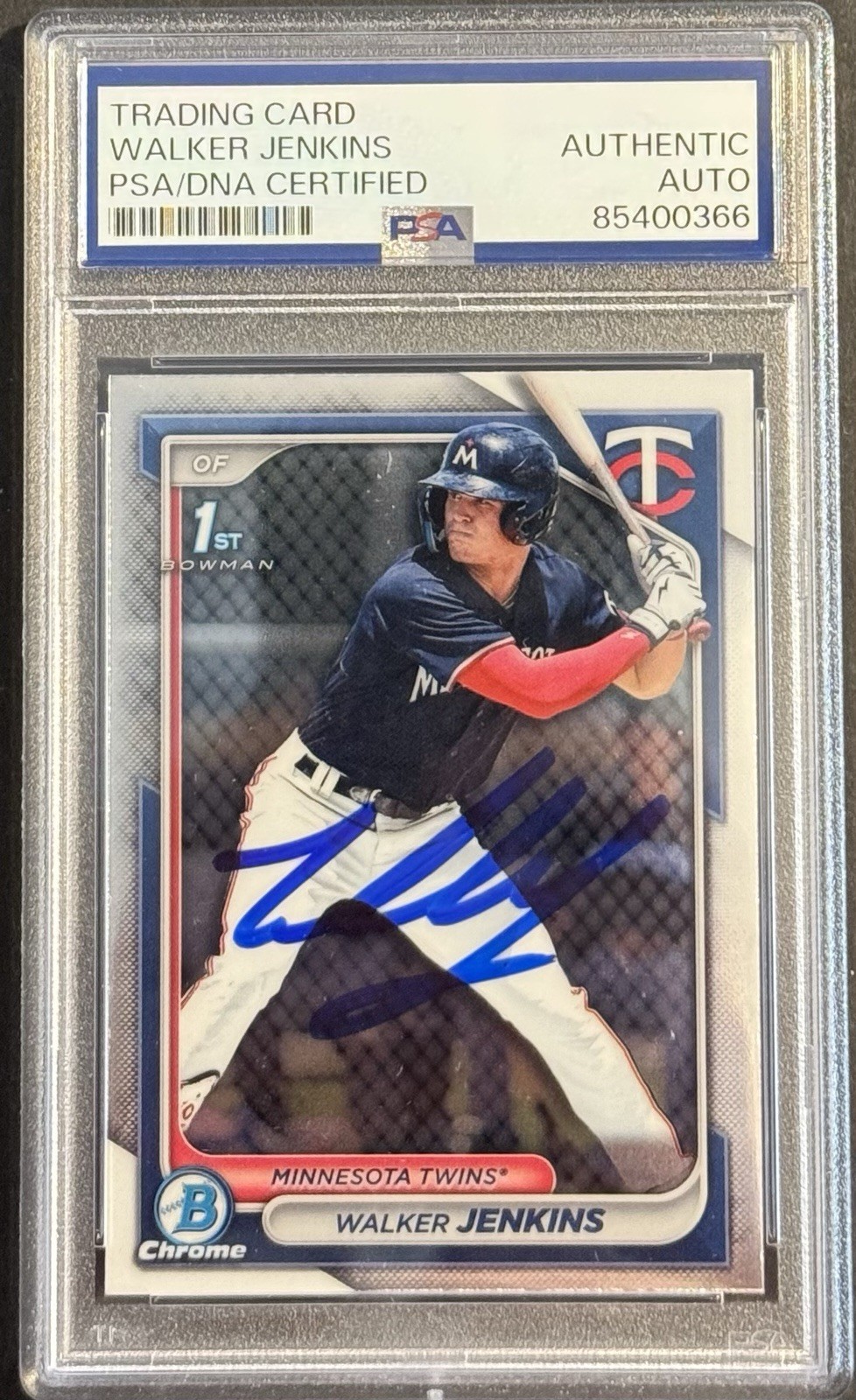 Walker Jenkins Signed Auto 2024 Bowman Chrome 1st Rookie Card Twins PSA/DNA Slab
