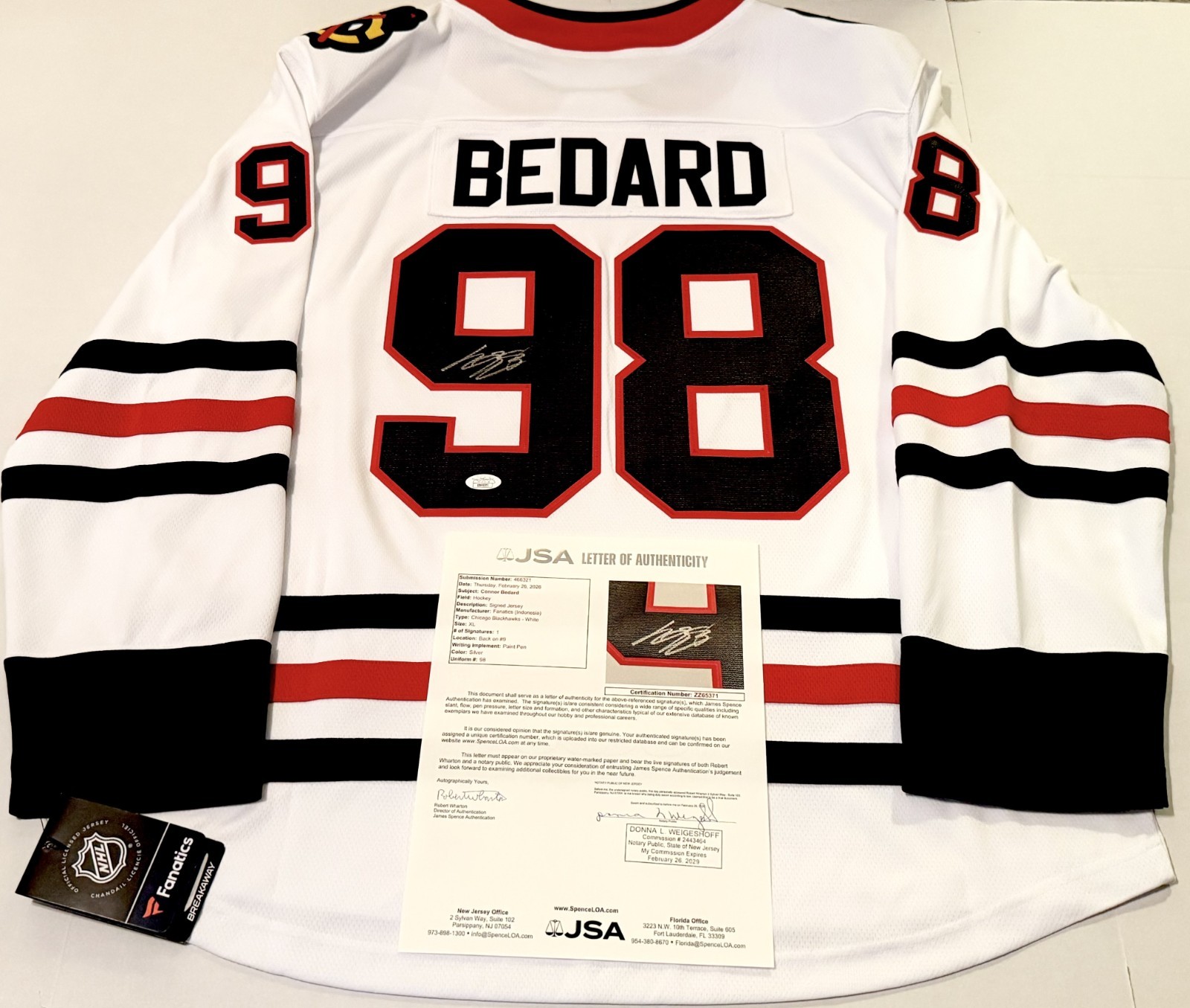Connor Bedard signed Chicago Blackhawks Fanatics Breakaway jersey JSA LOA