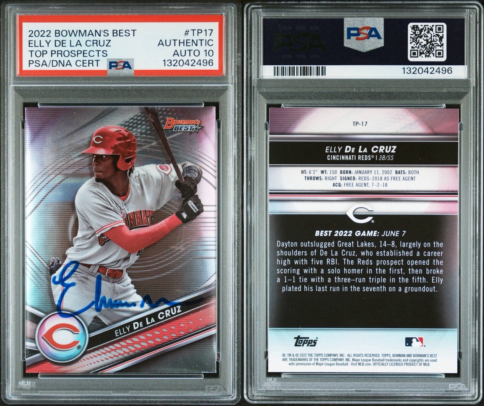 Elly De La Cruz Signed 2022 Bowman's Best Top Prospects #TP-17 Rookie Auto PSA