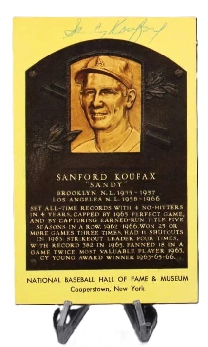 Sandy Koufax Signed Hall of Fame Plaque Card Postcard JSA COA