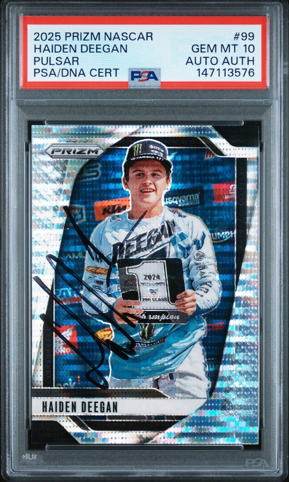 2025 Panini Prizm Racing #99 Haiden Deegan Signed Pulsar Rookie Auto /299 PSA 10