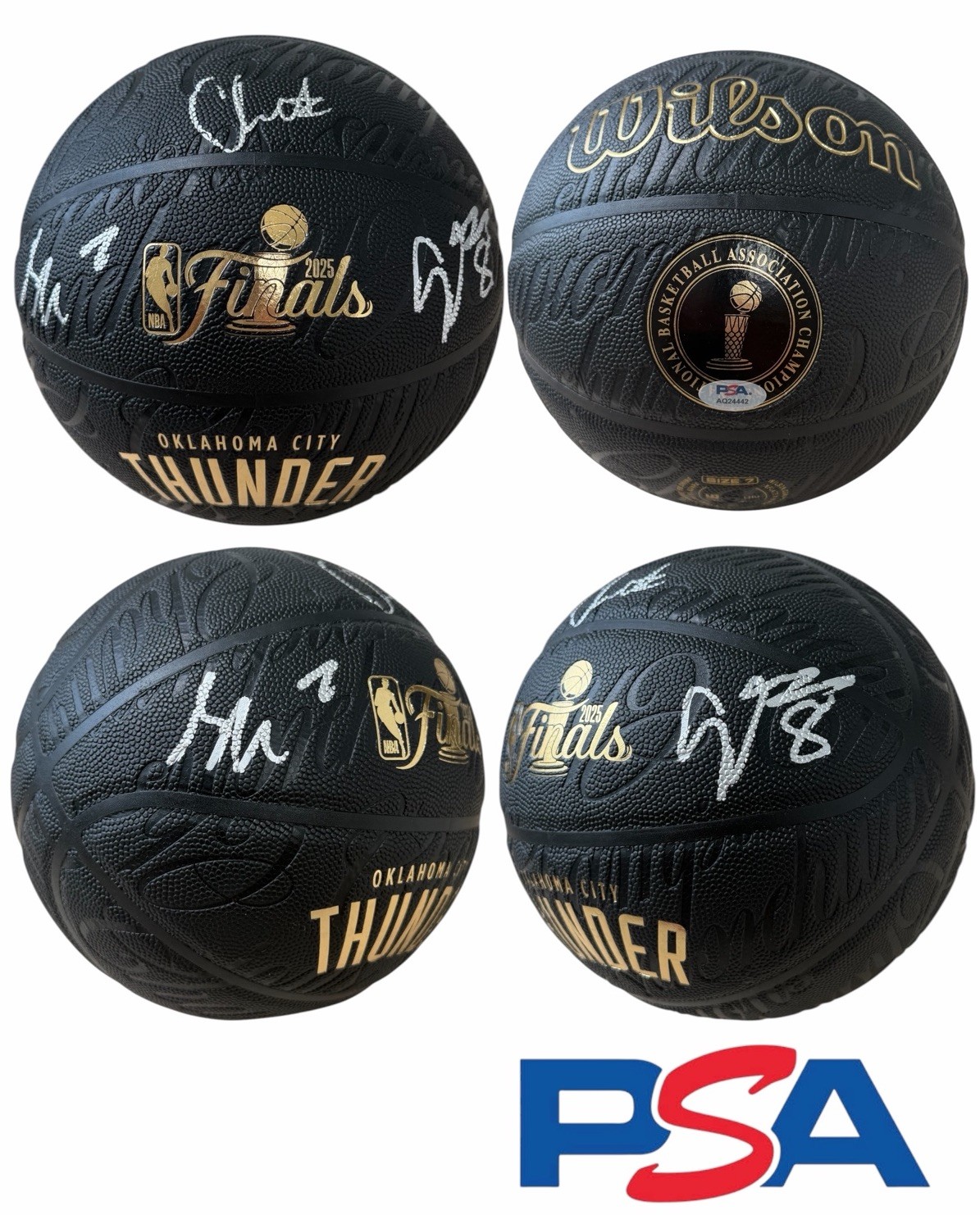 Shai Gilgeous-Alexander/Chet/Jalen Williams Signed 2025 NBA CHAMPIONS Ball PSA